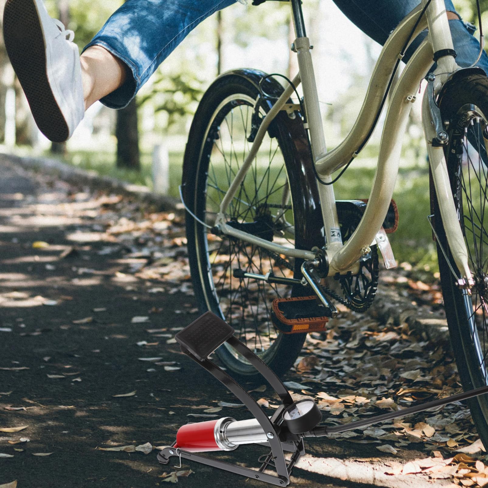 Hochdruck Fahrradpumpe Fußluftpumpe aus Langlebig Robust mit Fußstütze für Motorrad und Fahrrad Praktisch Tragbar Einfache Bedienung