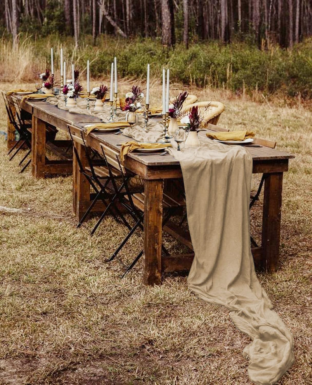 Lot De 3 Chemins De Table En étamine, Dorée, 90 X 305 Cm, Motif