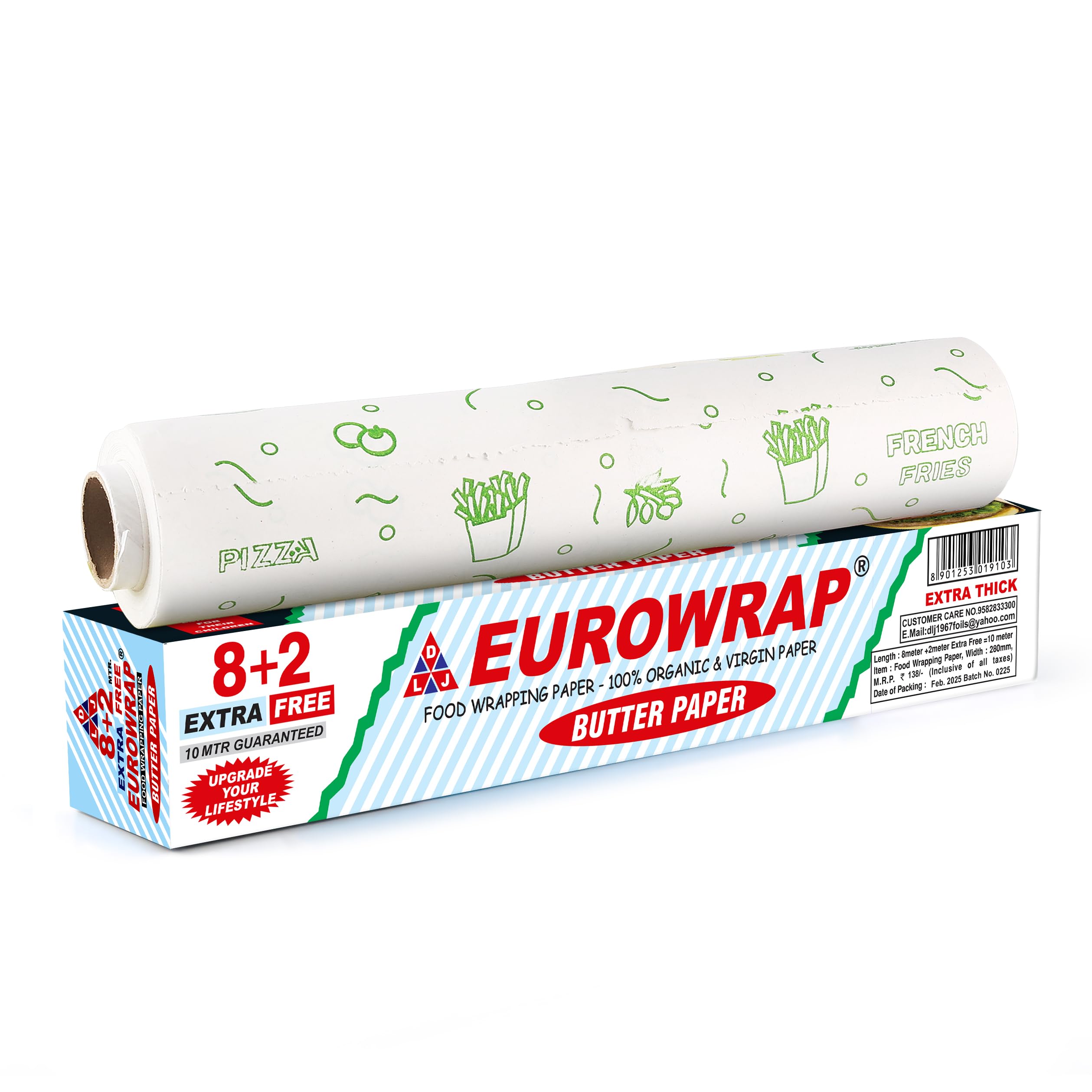 Food Wrapping Butter Paper 10 Mtr (8+2) | Extra Thick Food Grade Wrap for Cooking, Baking, Packing, Serving & Roti | Non-Stick Multipurpose Parchment Paper | Kitchen Essentials