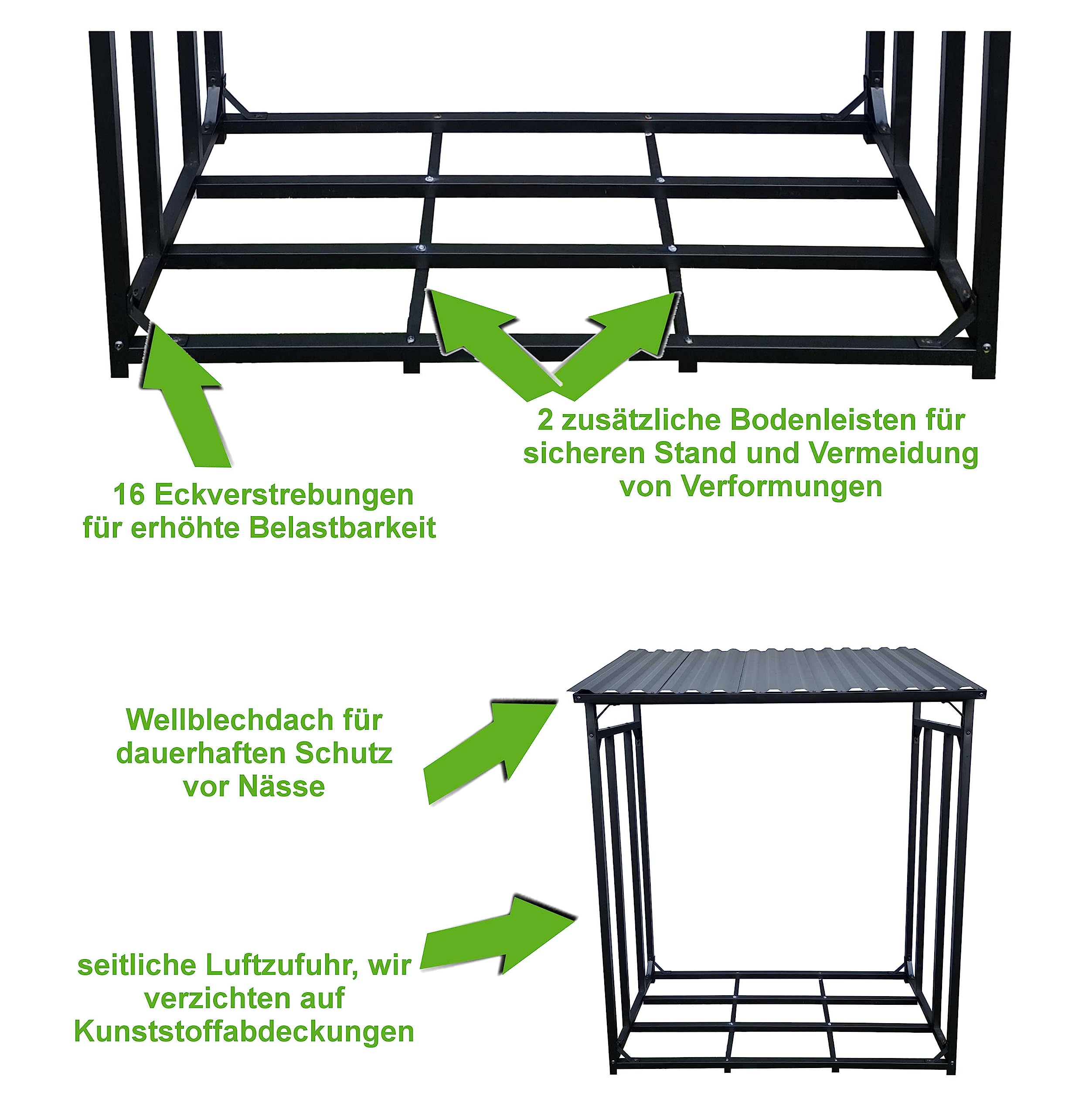 vanvilla Kaminholzregal außen Metall 135x70x165 cm 1,3 m³ Brennholzregal außen Holzlagerregal Holzlager aussen Größe ML