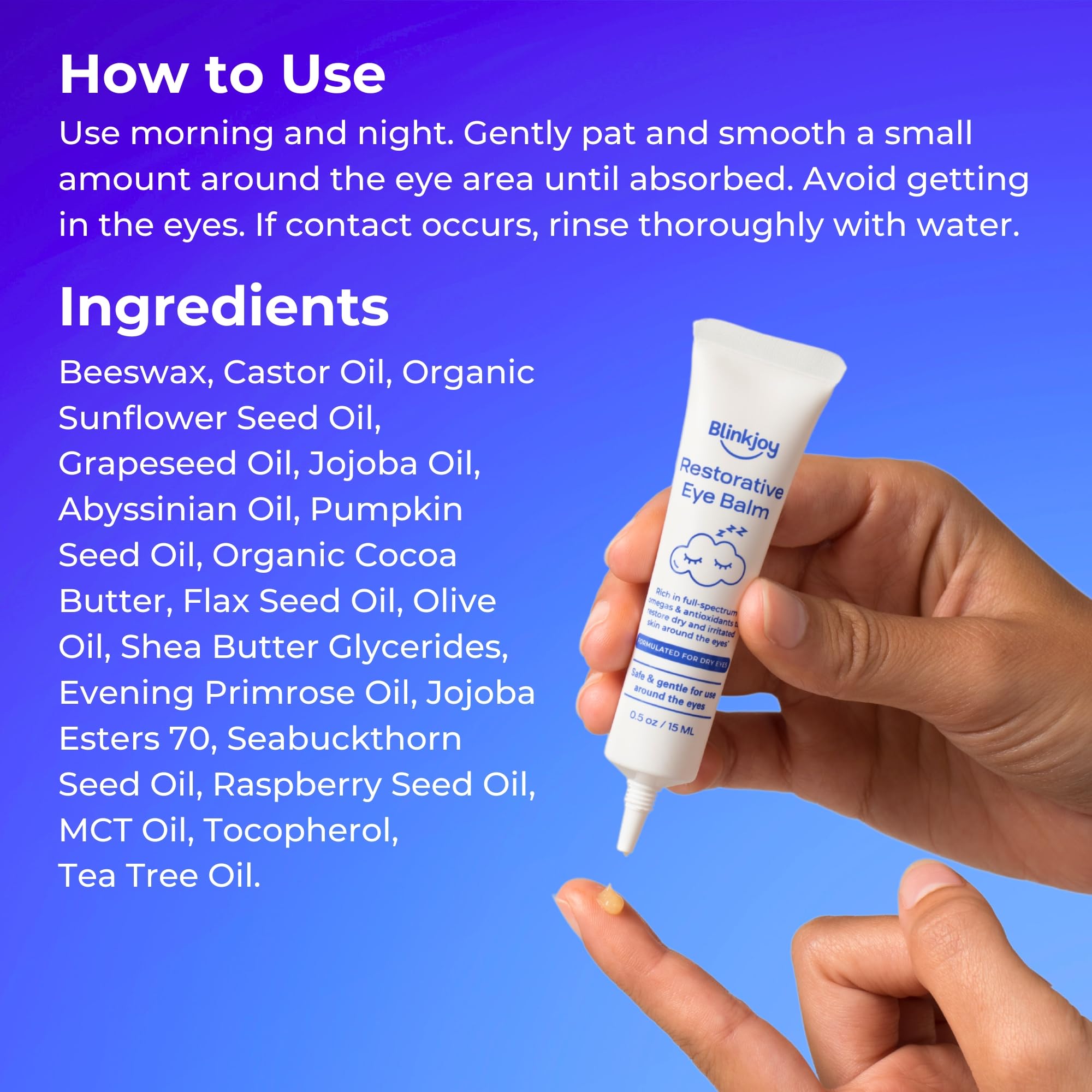Blinkjoy Restorative Under Eye Balm, Fragrance-Free Moisturizing Eye Care