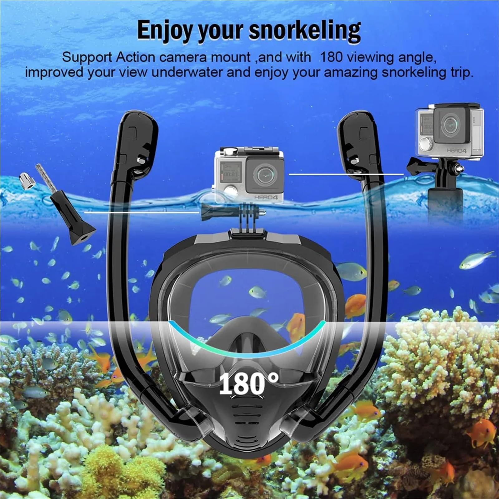 Masque Masque de plongée intégral avec Vue panoramique à 180 °, Partie supérieure sèche en Silicone, Lunettes de plongée avec Tuba et de Natation Masques de plongée(WhitePink,S/M)