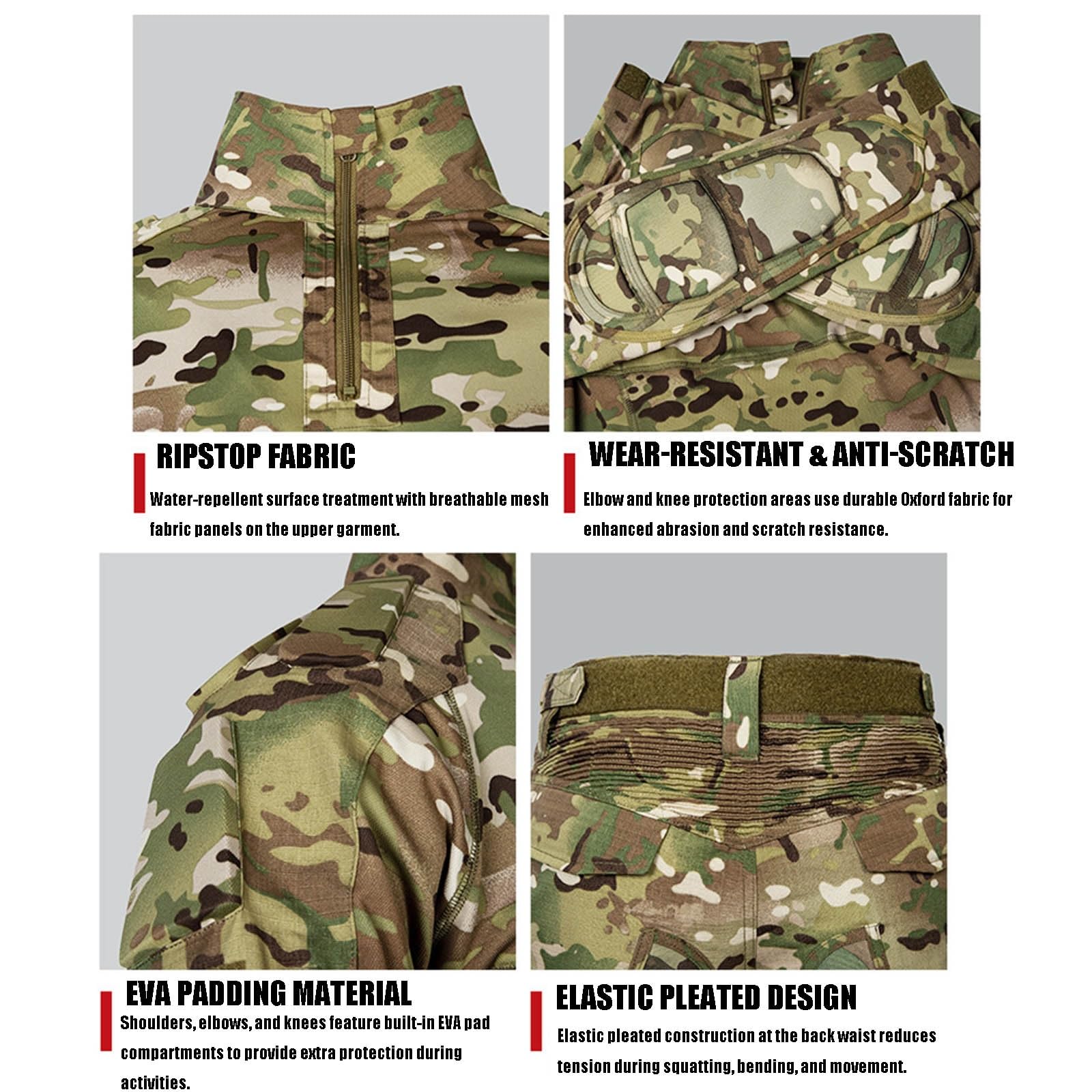 Conjunto de Uniforme de Camuflaje Ruso: Camisa y Pantalones con Rodilleras | Suave y transpirable, Comodidad elástica flexible, Puños ajustables, Entrenamiento al aire libre, Airsoft