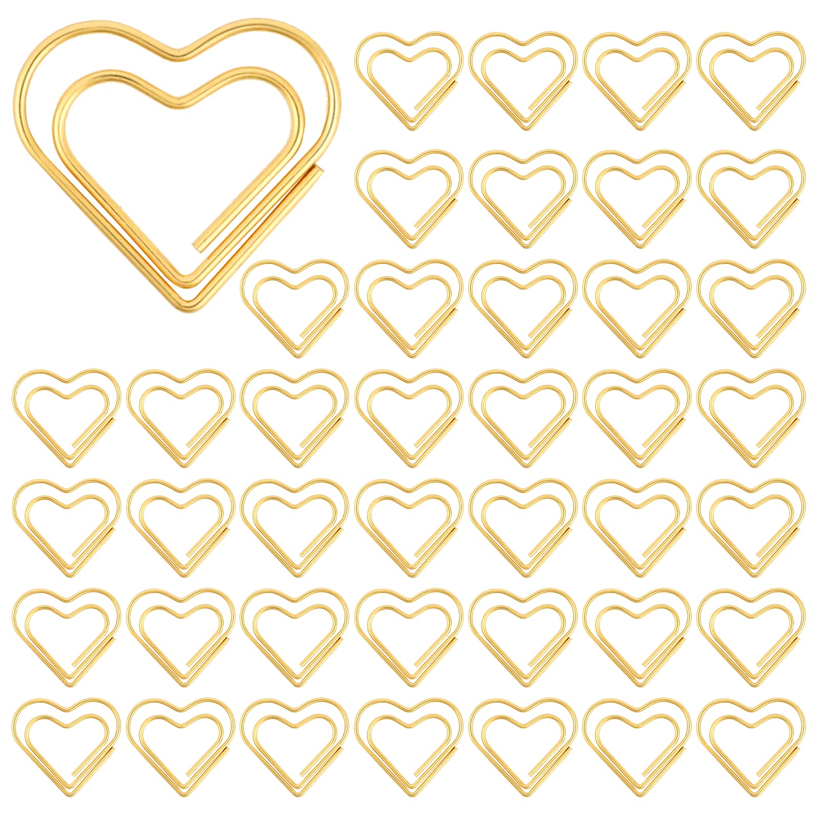 Photo 1 of 120 Pcs Cute Gold Heart Paper Clips, Love Heart Shape Mini Stainless Steel Clips Small Binder Paperclips Decorative Fancy Bookmark Supplies for Wedding Decor Office School Crafts Document Organizing
