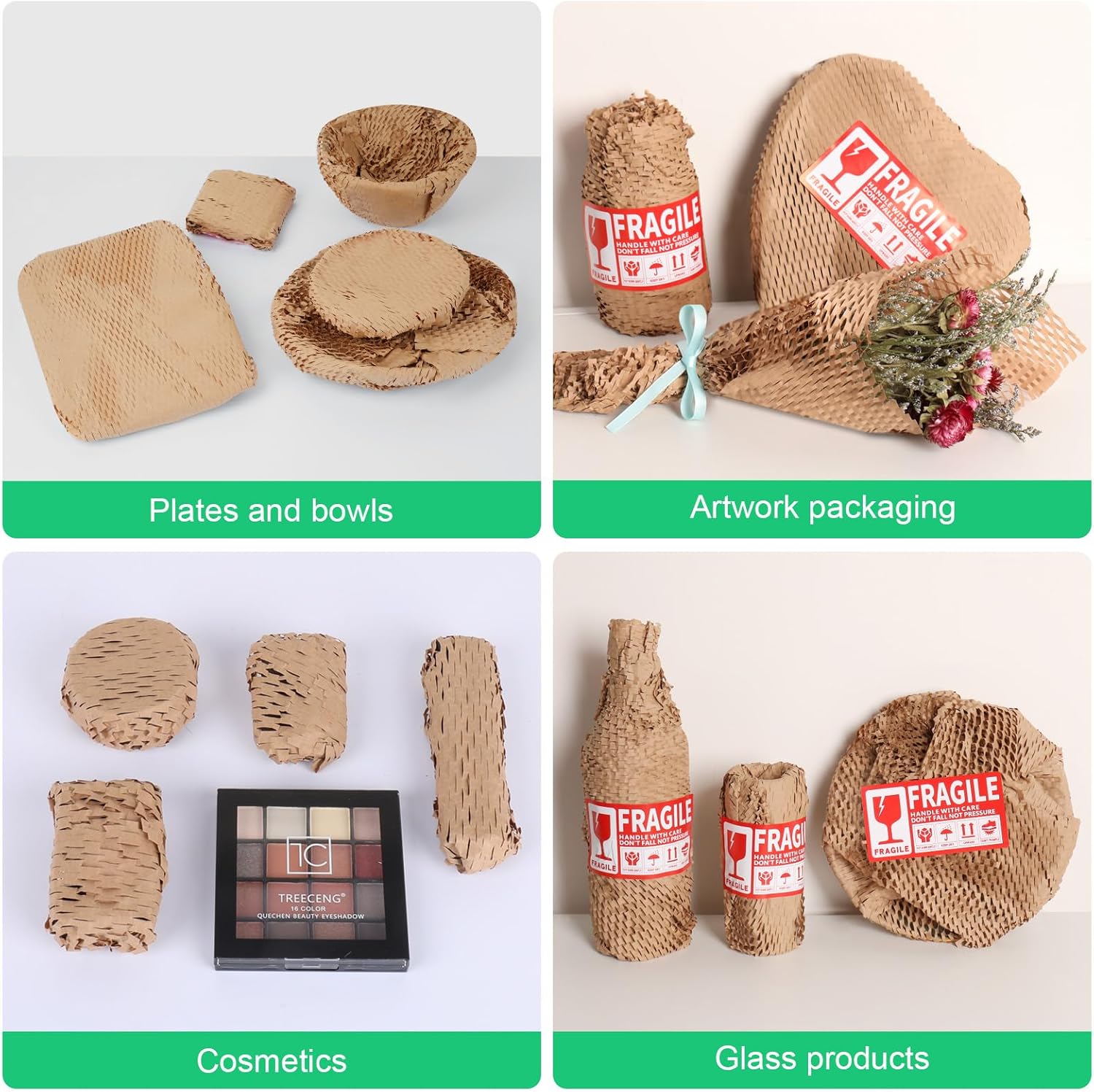 Honeycomb Packing Paper Roll - 19.68'' x 820ft, 200 Fragile Stickers Included | Wine Box, Artwork & Glassware Protector | Heavy-Duty Cushioning Wrap for Shipping, Moving & Gift Packaging