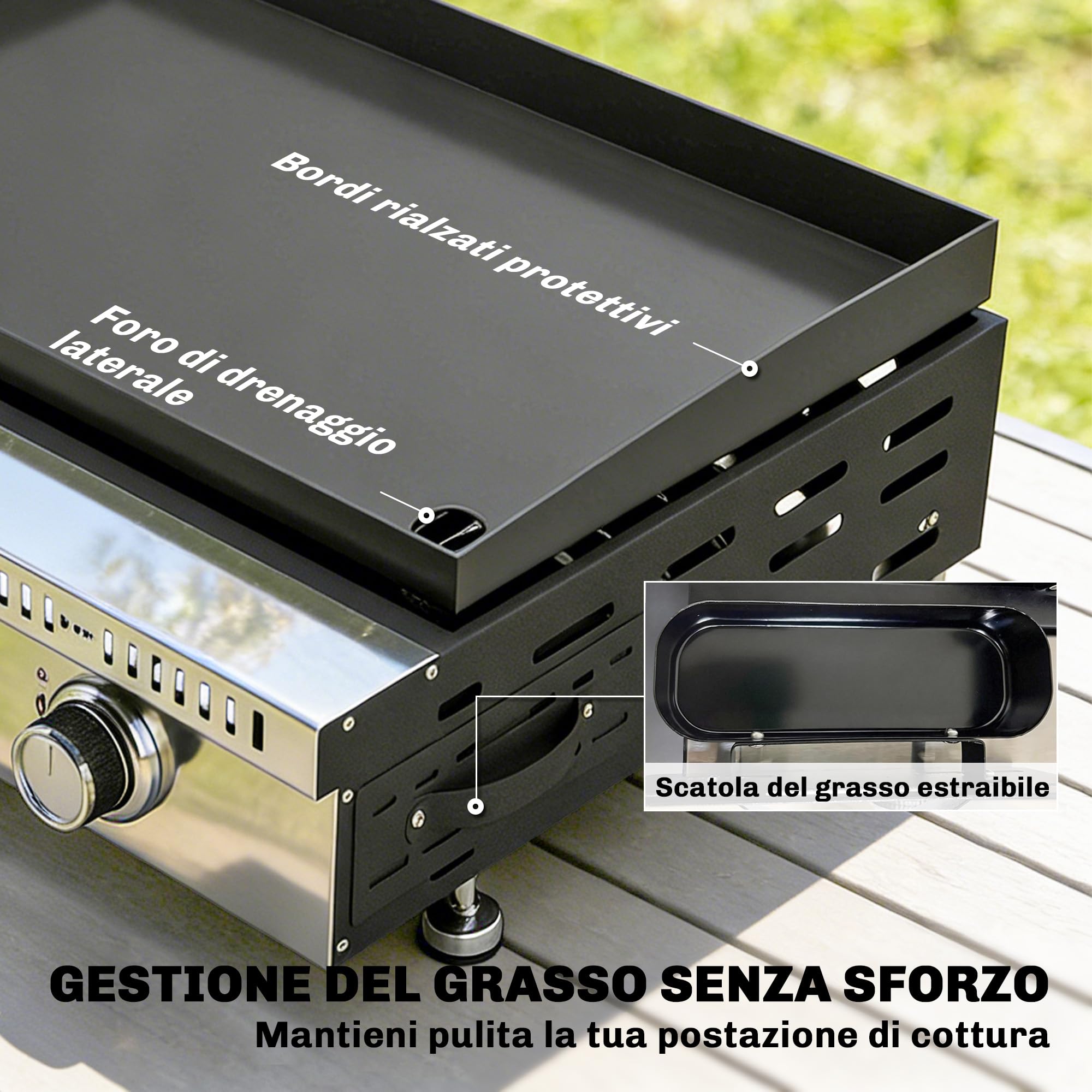 Outsunny Barbecue a Gas Portatile 3 Bruciatori 9 KW Acciaio Inox, Griglia BBQ da Tavolo con Vaschetta Raccogli Grasso, Regolatore, Nero