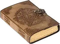 Caderno de couro legítimo, pentagrama em relevo à mão, livro Grimório das sombras, livro pentagrama, espiritual, livro de bruxa, ritual diário, 17 x 12 cm, fechos de latão