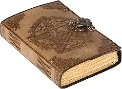 Caderno de couro legítimo, pentagrama em relevo à mão, livro Grimório das sombras, livro pentagrama, espiritual, livro de bruxa, ritual diário, 17 x 12 cm, fechos de latão