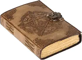 Caderno de couro legítimo, pentagrama em relevo à mão, livro Grimório das sombras, livro pentagrama, espiritual, livro de bruxa, ritual diário, 17 x 12 cm, fechos de latão