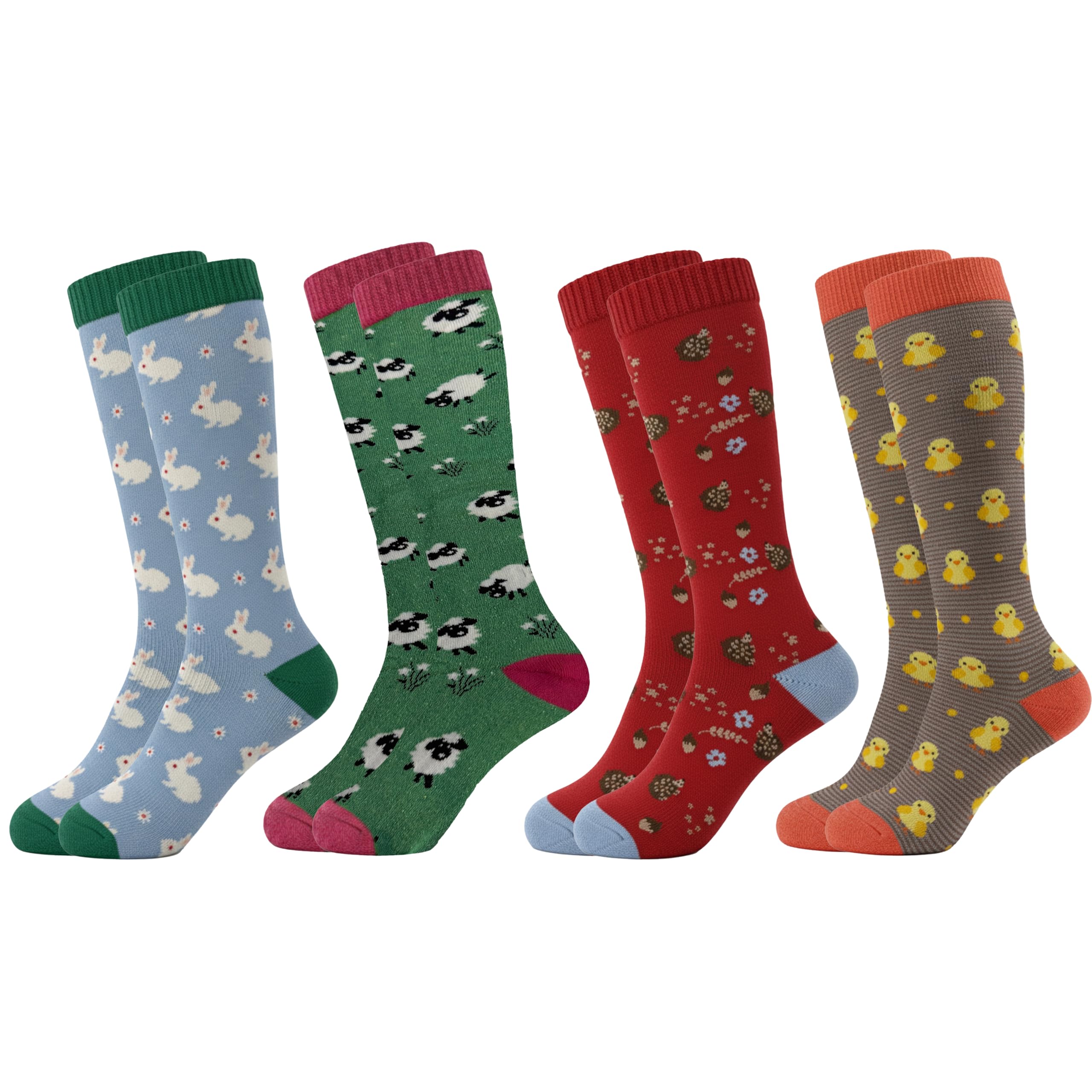 Sock Stack Women’s Wellington Socks 4 Pack Long Welly Socks Outdoor Warm Durable & Soft Fit UK Size 4‑8, Farm 1