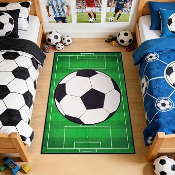 2 Pcs Soccer Rug, Non-Slip Area Rugs with Soccer Mat 23x35 & Soccer Ball 19x19, Soft Kids Rugs for Bedroom, Living Room, Playroom, Soccer Room Decor for Boys Girls Soccer Fans