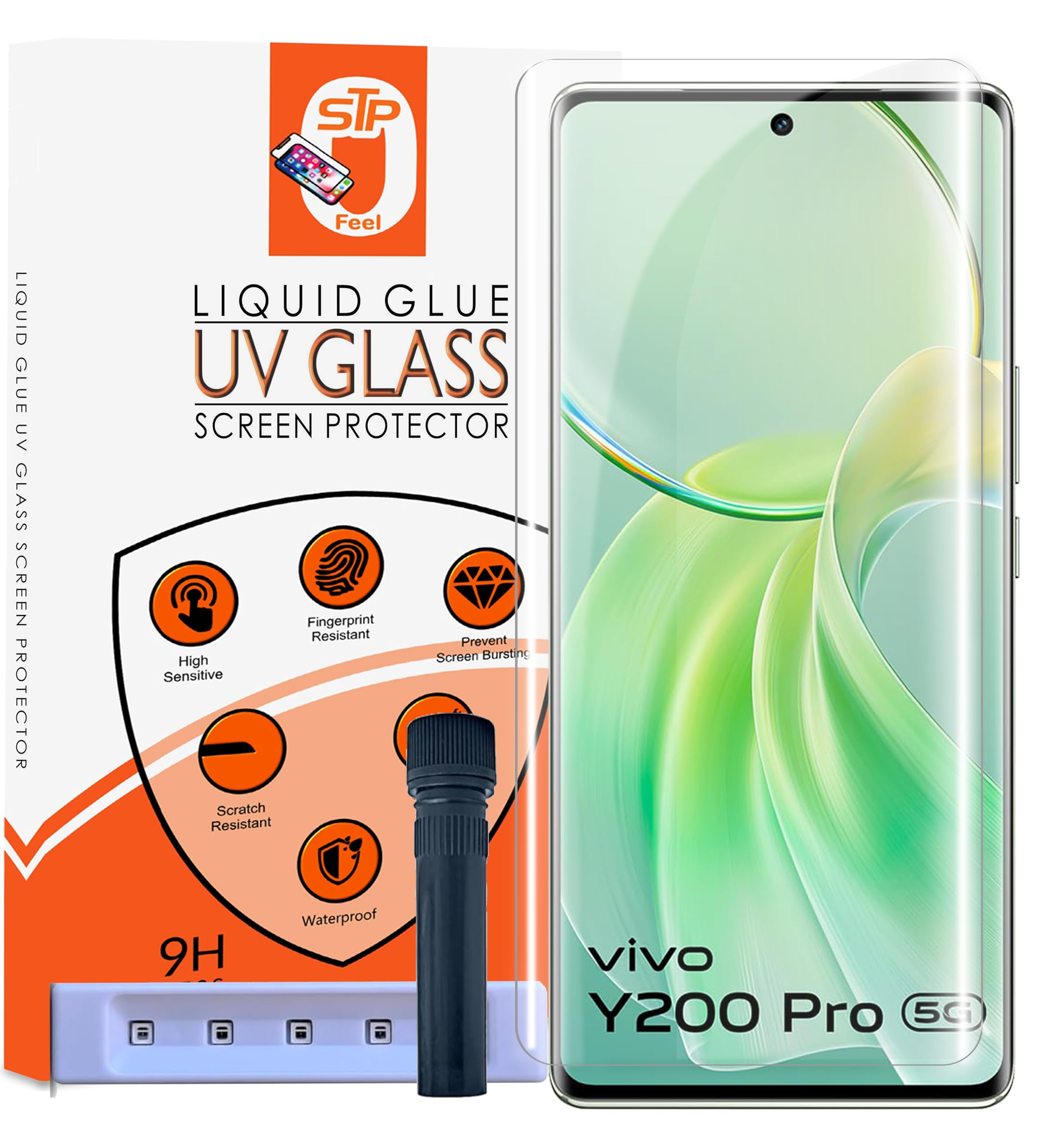 STP FEEL® HD+ UV Tempered Glass Screen Protector Guard Compatible For Vivo Y200 Pro 5G (6.78 Inch, Pack of 1) Full Adhesive UV Curved Case Friendly HD+ Clarity