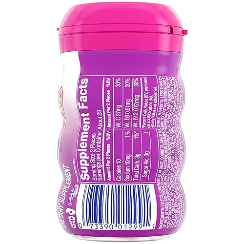 Miniatura 5 de Mentos Goma de mascar sin azúcar con vitaminas y edulcorante de xilitol, bayas, botella de 45 unidades, 6 botellas