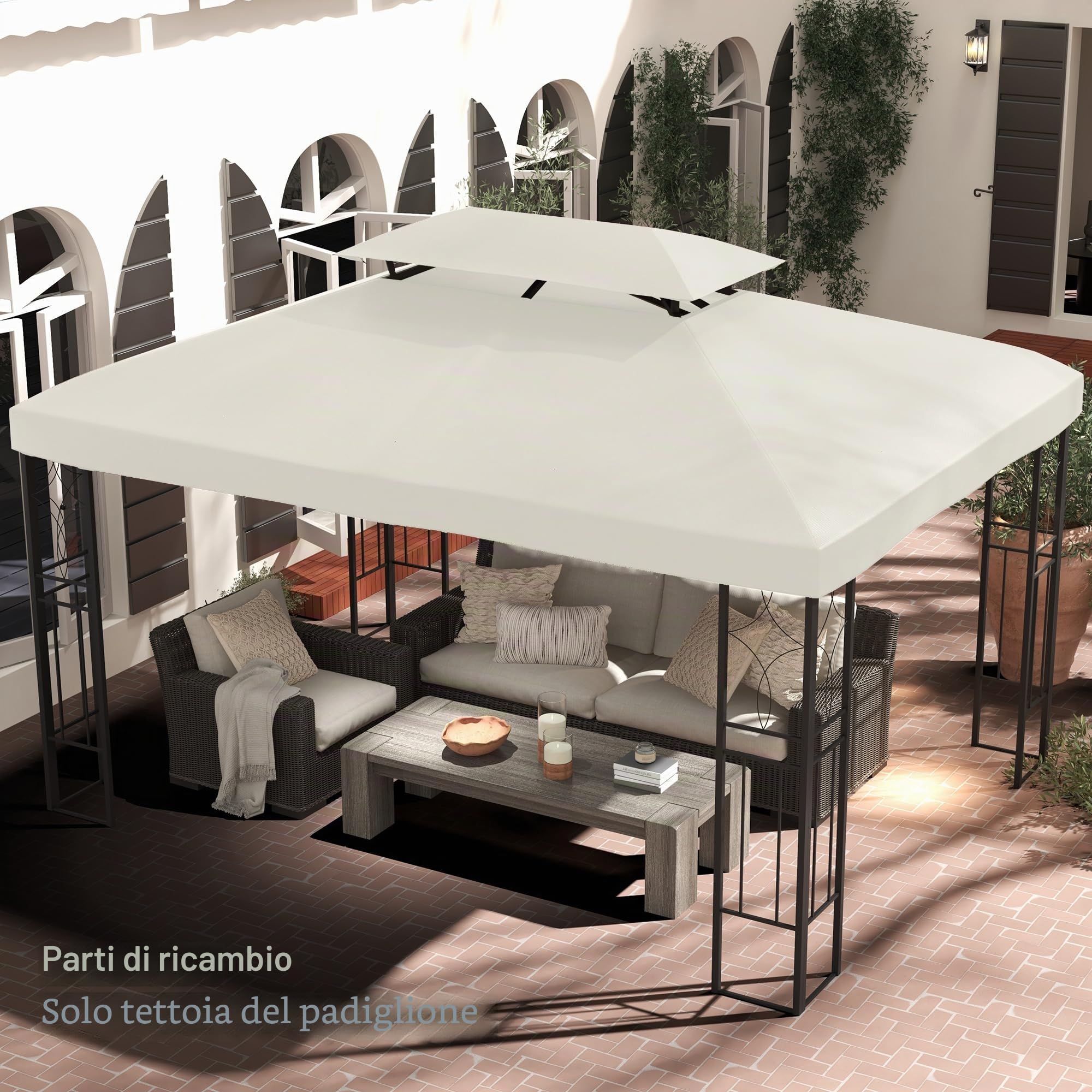 Outsunny Copertura per Gazebo da Giardino Tetto Sostitutivo Anti-UV Impermeabile 3x4m Beige