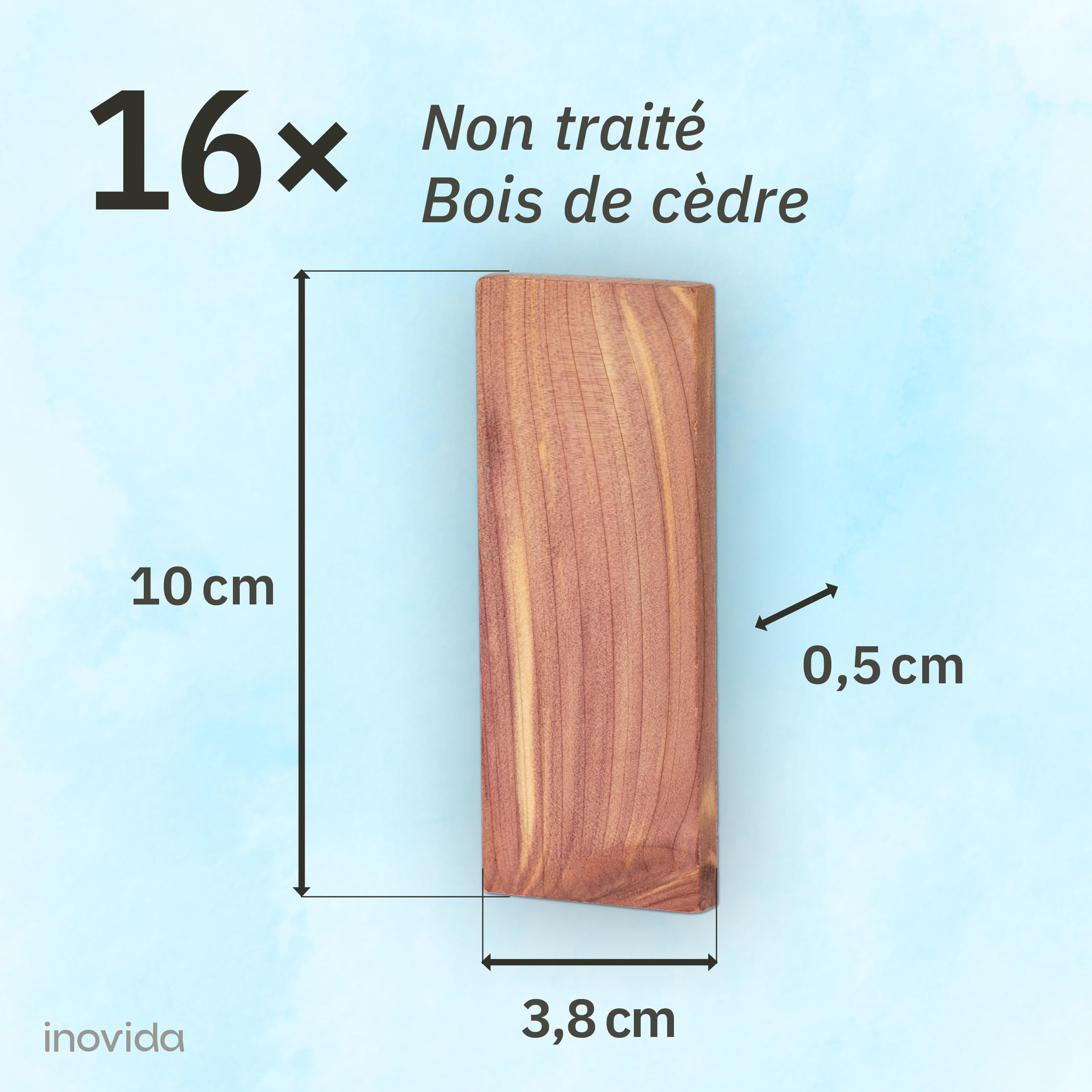 Protection Anti-Mites en Bois de Cèdre pour Armoire : 16 Blocs Parfumés en Bois de Cèdre Contre Les Mites Textiles – Désodorisant Naturel pour Penderie – Parfum Frais pour Vêtements – de Inovida