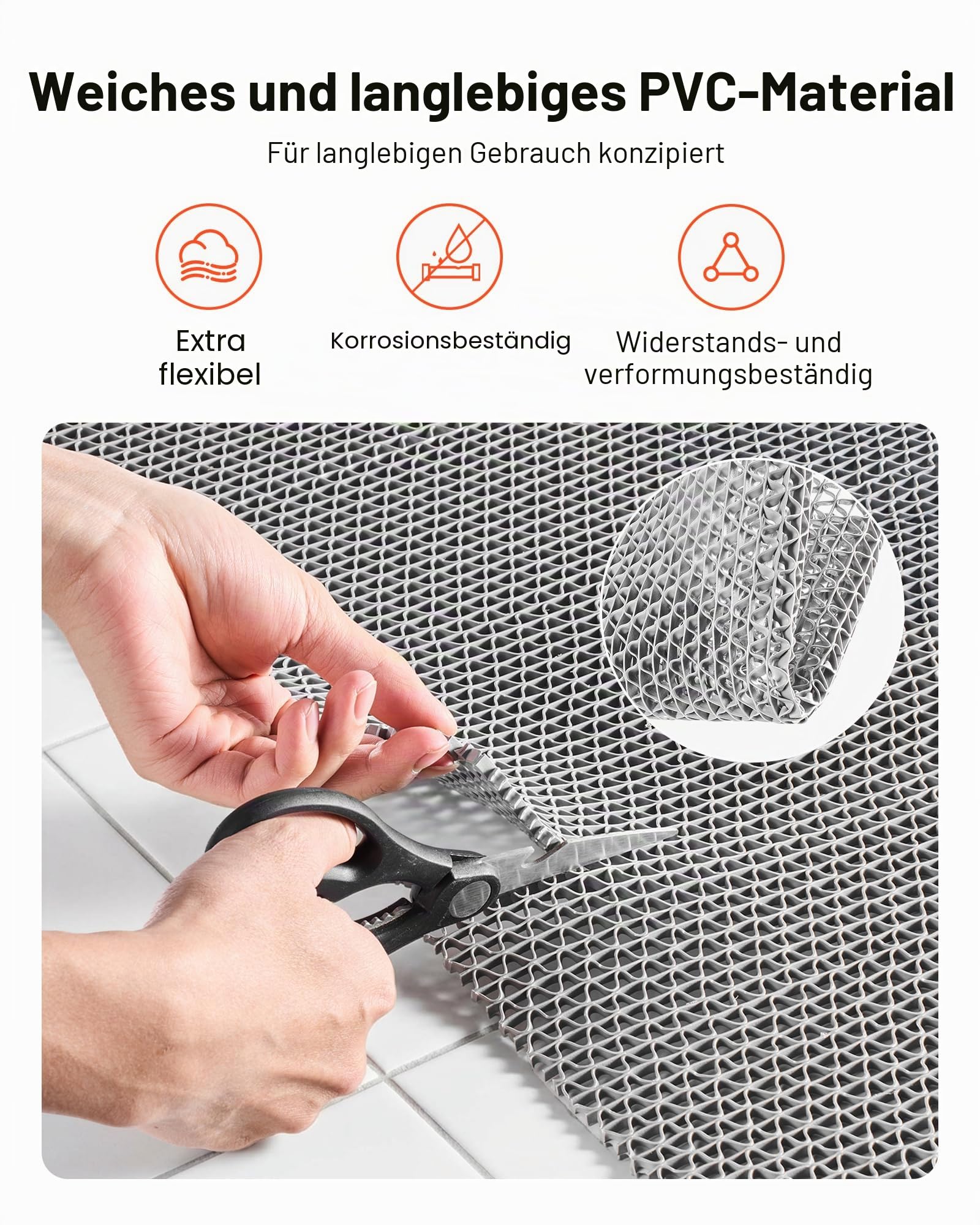VEVOR Drainagematte PVC (0,9 m x 5 m), rutschfeste PVC-Bodenmatte Spritzschutzmatte für Nassbereiche, Hohlmattenrolle, Antirutschmatte für Schwimmbäder, Terrassen, Badezimmer & Toiletten, Grau
