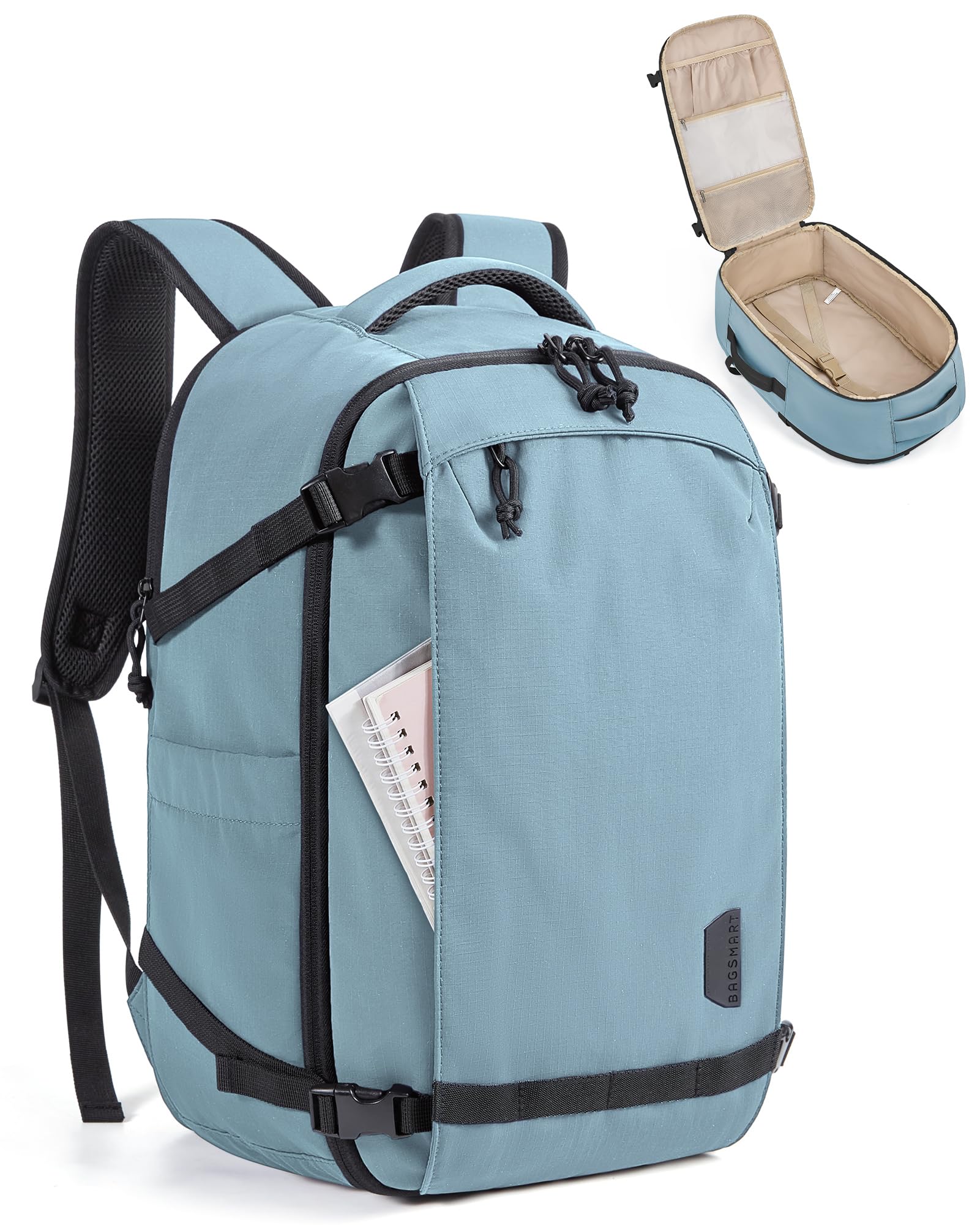 BAGSMART Travel Backpack for Women, 15.6 Inch Carry On Bag, Light Blue