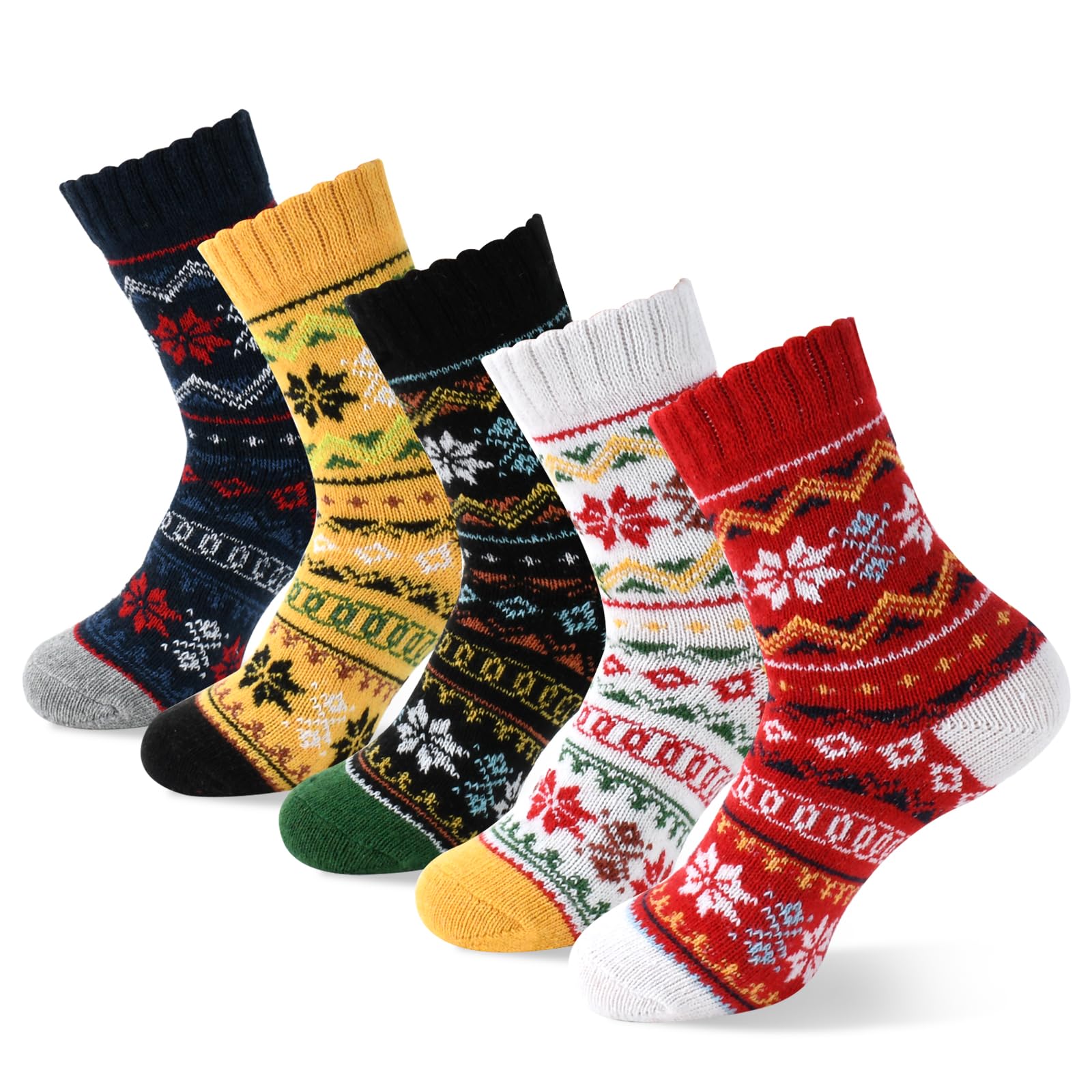 5 Pairs Winter Warm Thick Crew Knit Socks for Women, Christmas Gifts, Stocking Stuffers