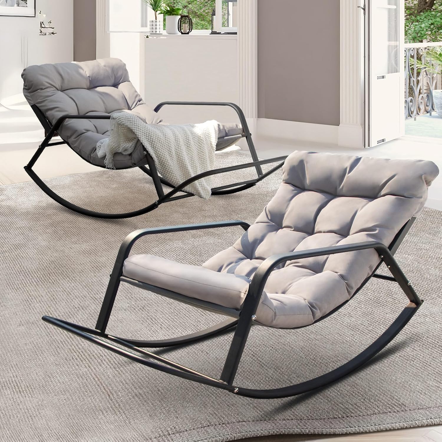 Amazon.com: NICESOUL Indoor Outdoor Oversized Rocking Chair Set of 2 ...