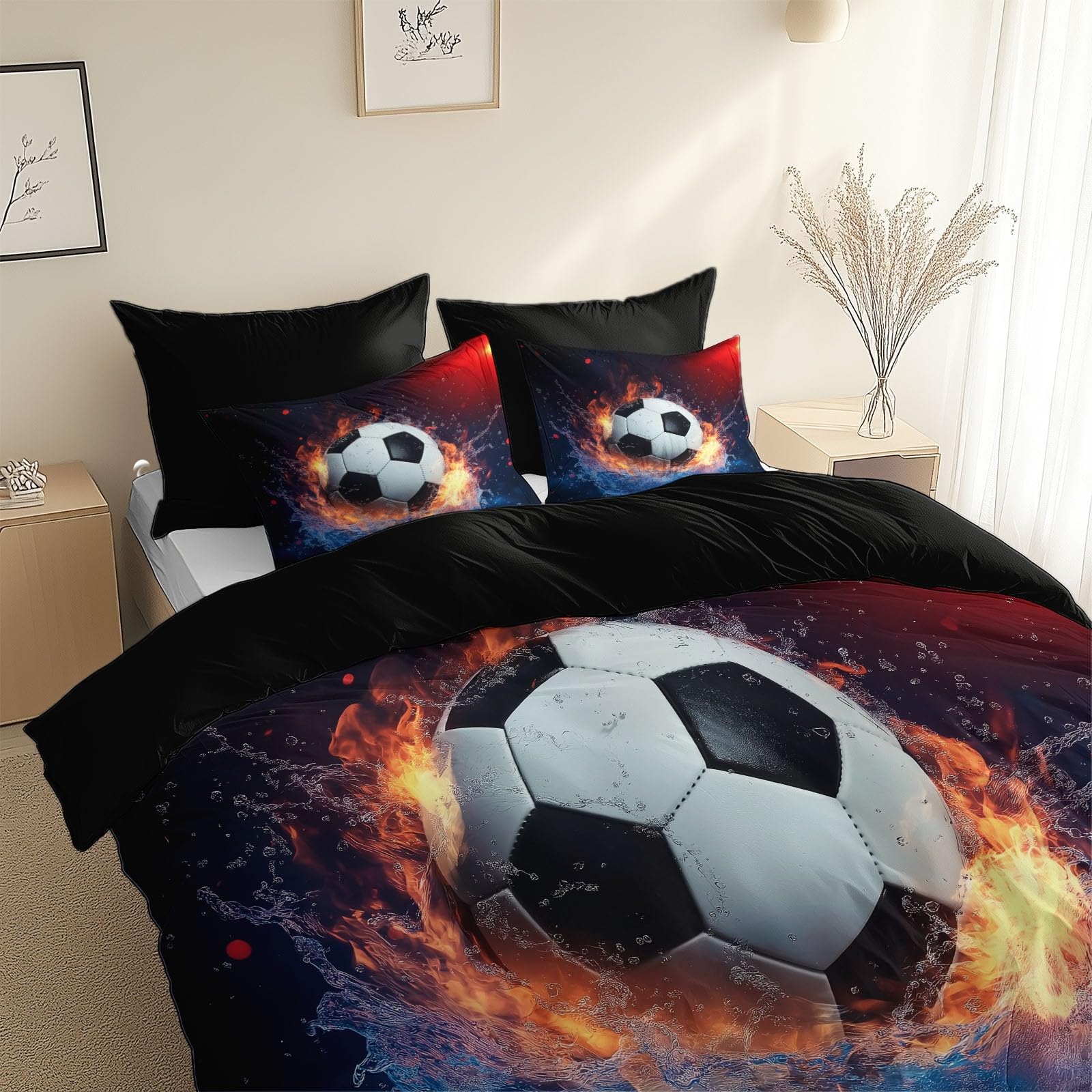 Parure de lit football 140x200 cm idée cadeau originale pour anniversaire enfant
