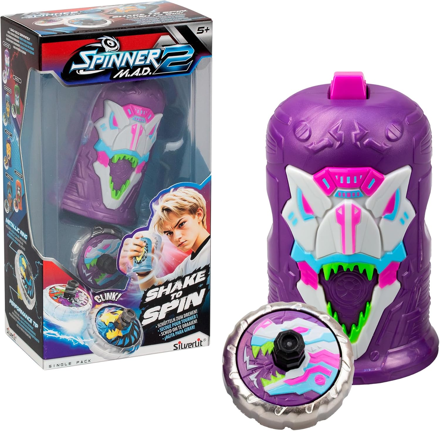Bizak Spinner Mad 2 Shake, Single Spinning Top with Advanced Mechanism, Roarilla, Battle Toy for Boys and Girls +5 Years, 6 Different Styles to Collect, (62006323-4)