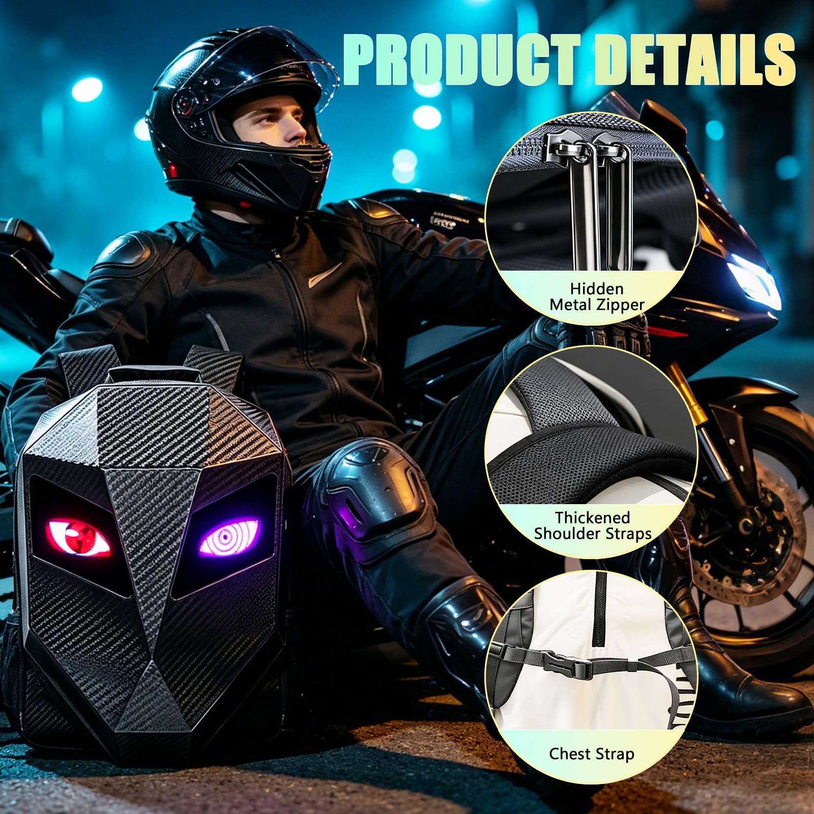 Mochilas de Motocicleta, Mochila Led Moto Mochila Impermeable para Casco