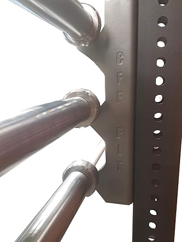 Miniatura 3 de CFF Estante de almacenamiento de barra olímpica montado en la pared, ajustable, modular, estante de barra olímpica, tiene capacidad para 3 barras