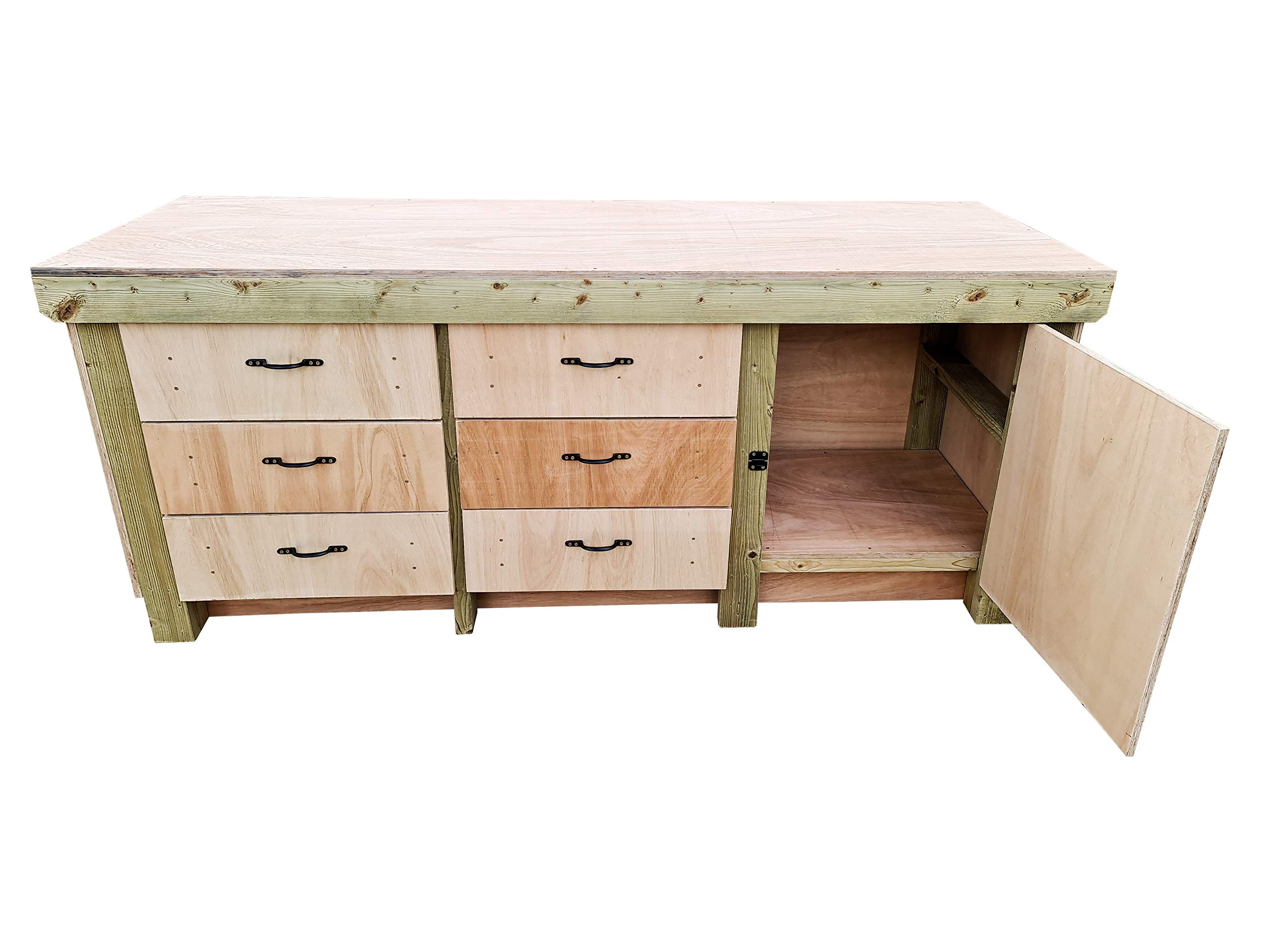 Arbor Garden Solutions Wooden Workbench Tool Cabinet with Lockable Cupboard 18mm Eucalyptus Hardwood Top (8ft)