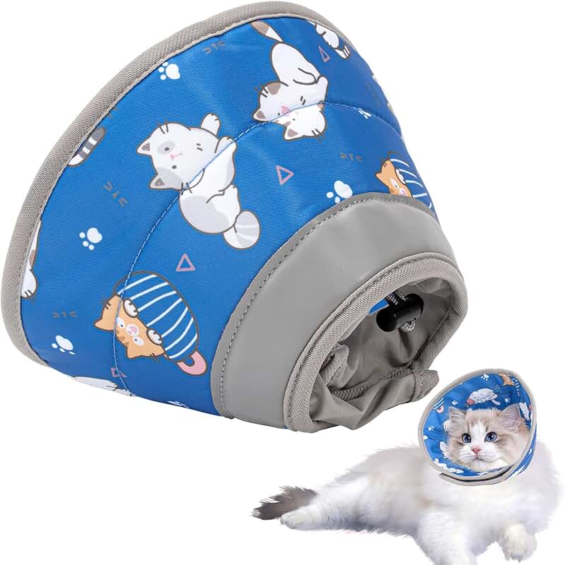 BSITSSS Doux Collerette Chat Réglable Anti Lechage, Confort Pour Chats Après Chirurgie, Collerette Pour Animaux (M, Bleu