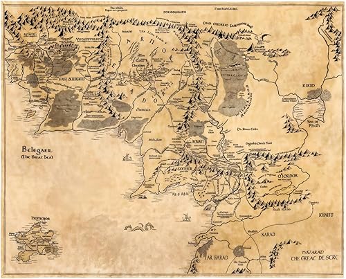 Tapiz retro de mapa del mundo de la Tierra Media, póster de tela de pergamino de fantasía vintage, mapa antiguo para colgar en la pared para