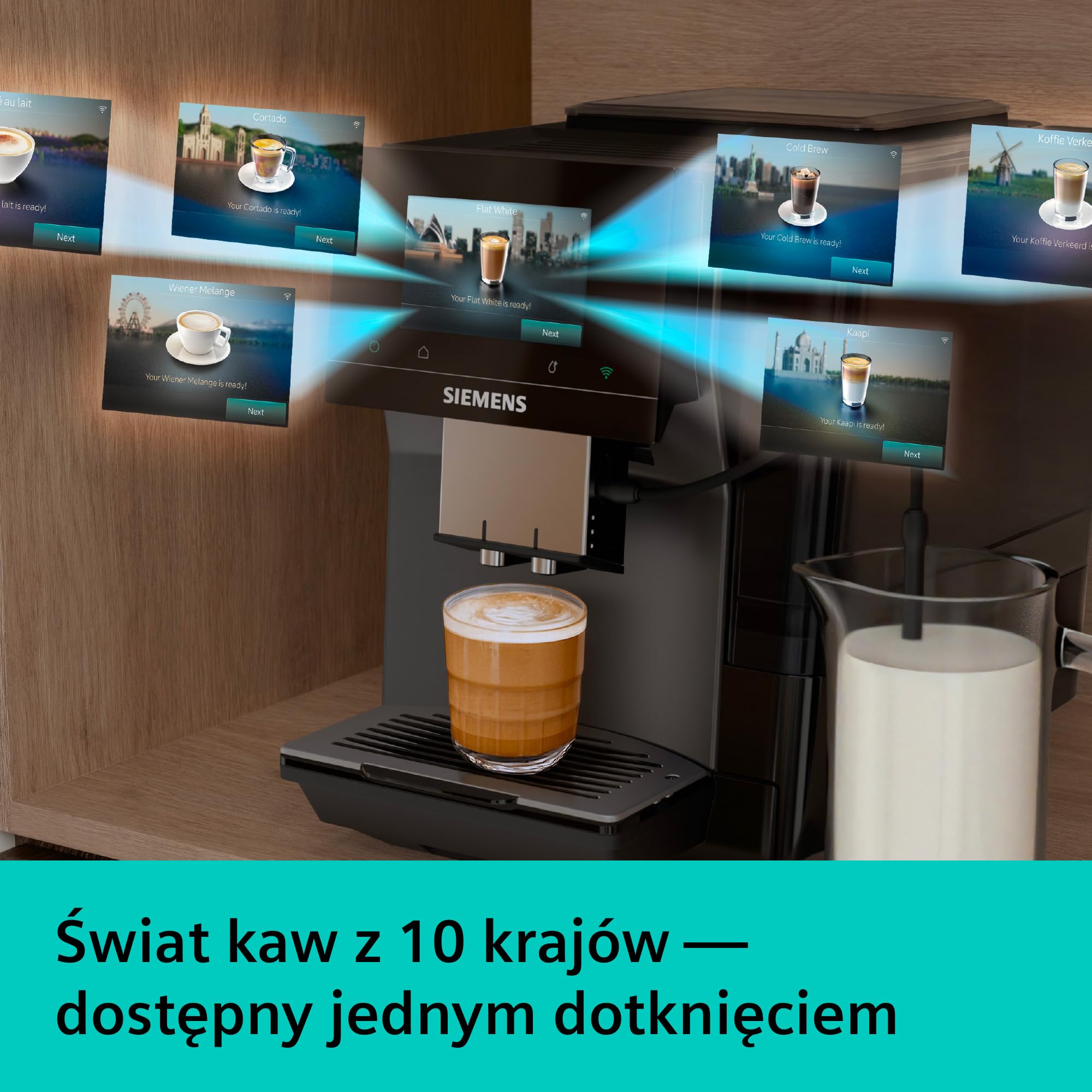 Siemens, automatyczny ekspres do kawy, EQ700 iAroma, wyświetlacz dotykowy, Cold Brew i Slow Brew, aplikacja Siemens Home Appliances, odcień morning haze, TP725E01