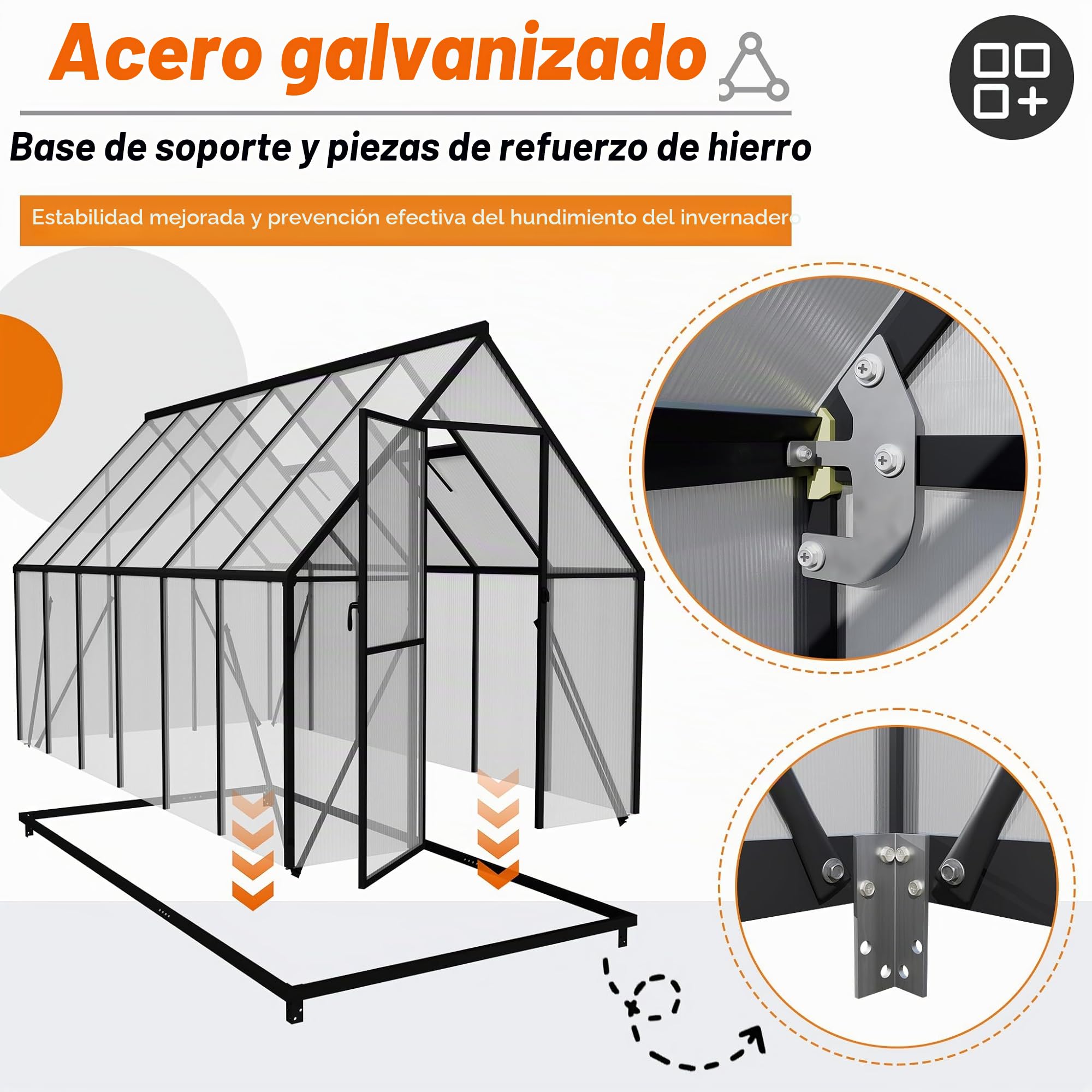 FIVMEN Invernadero de aluminio para jardín con base de 6 cm y placa de policarbonato de 4 mm, resistente a los rayos UV, resistente a la intemperie, para el jardín, 340 x 180 x 195 cm