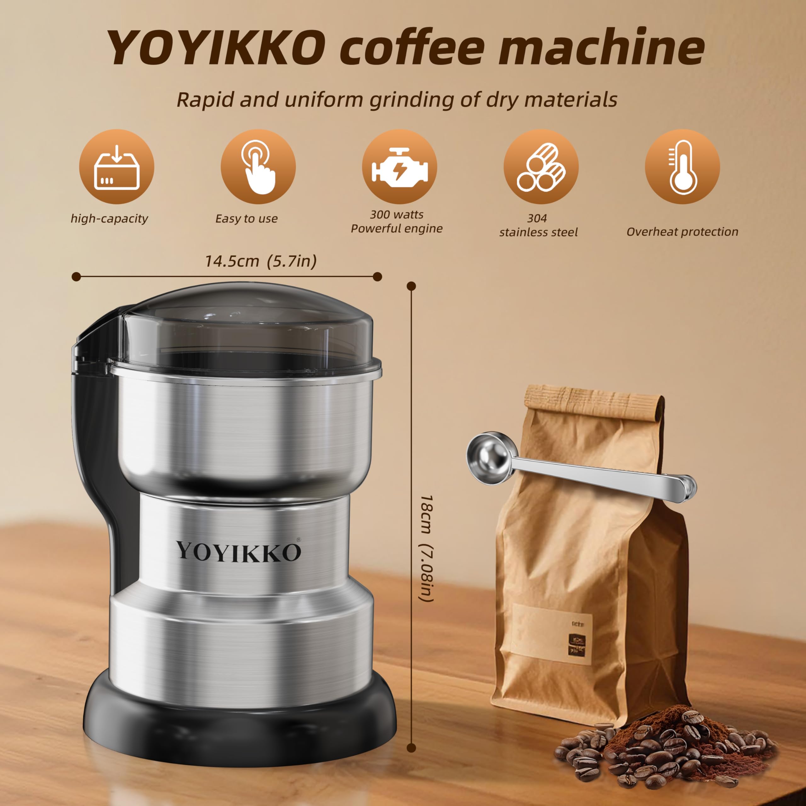 Molinillo de café eléctrico de 300 W, molienda ajustable, espresso/goteo/vertido. Molinillo para café, especias y otros alimentos. (Plateado-240)