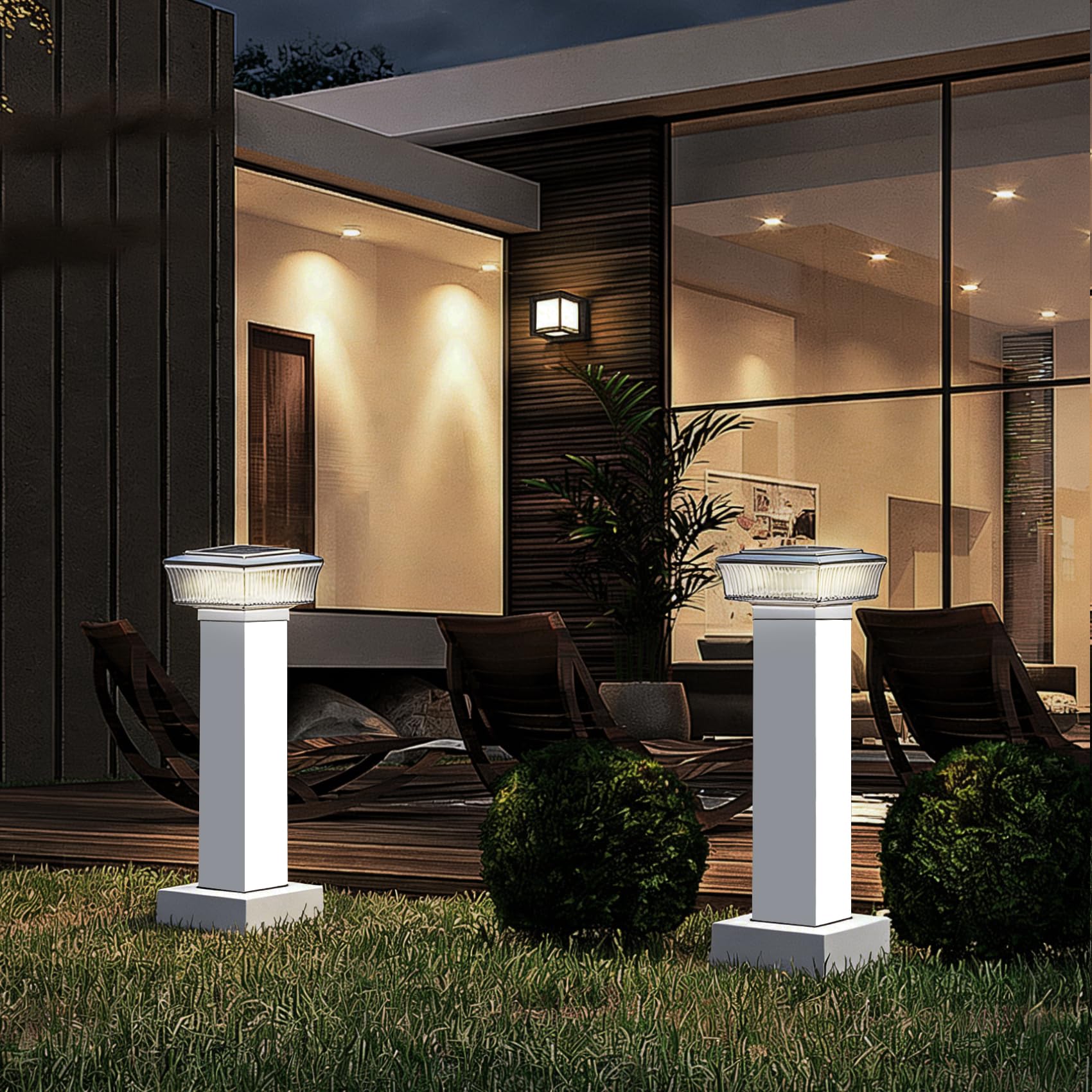 Pack de 4 Luces Solares Exterior para Escaleras, Lámpara LED con Carcasa Blanca Transparente para Peldaños, Vallas y Terrazas, Iluminación Impermeable de Alta Transmitancia, Blanco Cálido