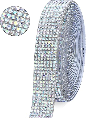 Miniatura 8 de Tiras autoadhesivas de diamantes de imitación de cristal blanco, 7 filas de 4 yardas, cinta de diamantes de imitación brillante para manualidades