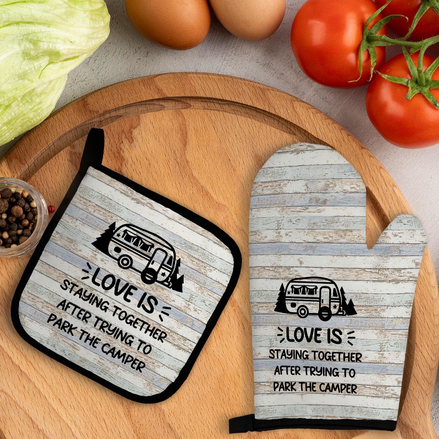 Camper Gifts Oven Mitts and Pot Holders Sets, Camping Lover Gift for Women Men Oven Mitts，Rustic Farmhouse Camper Over Mittens for Kitchen Decor, Camping Over Gloves Gifts