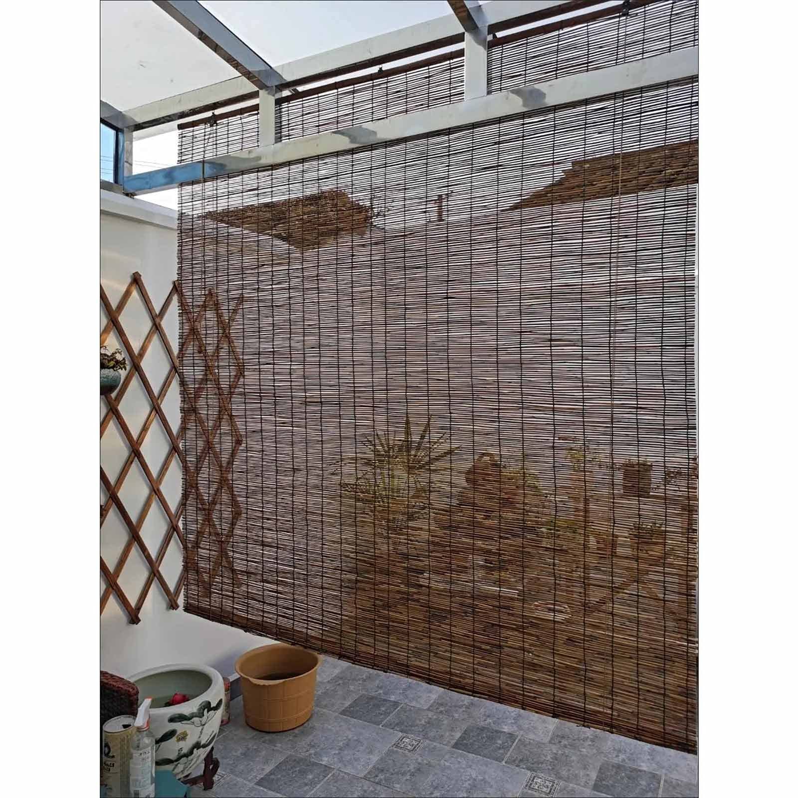 Pxzybd Ręcznie tkana naturalna zasłona trzcinowa, balkonowa pergola, zasłona słomkowa, bambusowe rolety z podnośnikami, oddychające rolety zwijane, do użytku wewnątrz i na zewnątrz, szer. x wys. 100 x 200 cm