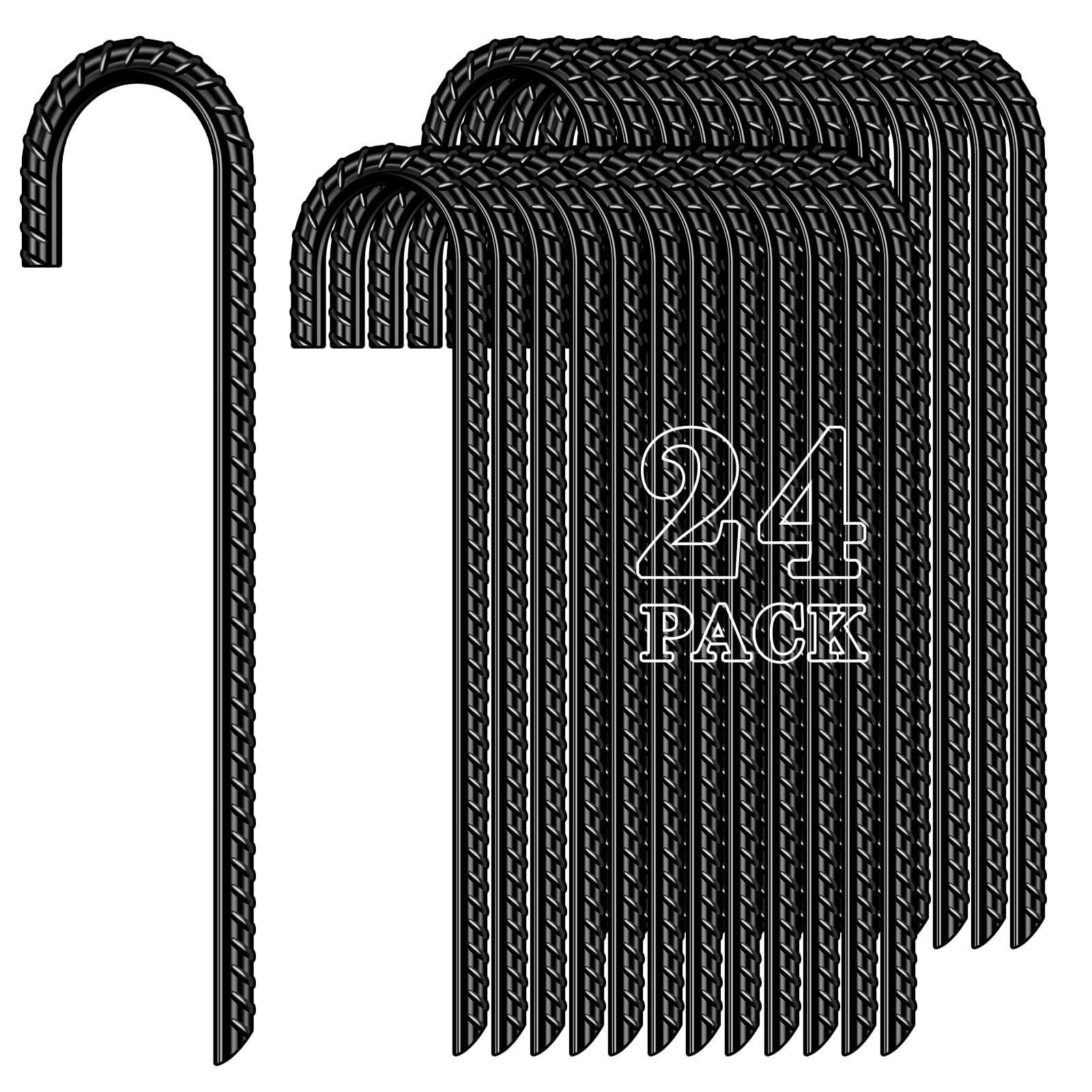 FEED GARDEN 12 Inch Rebar Stakes 24 Pack, Heavy Duty J Hook Ground Stakes