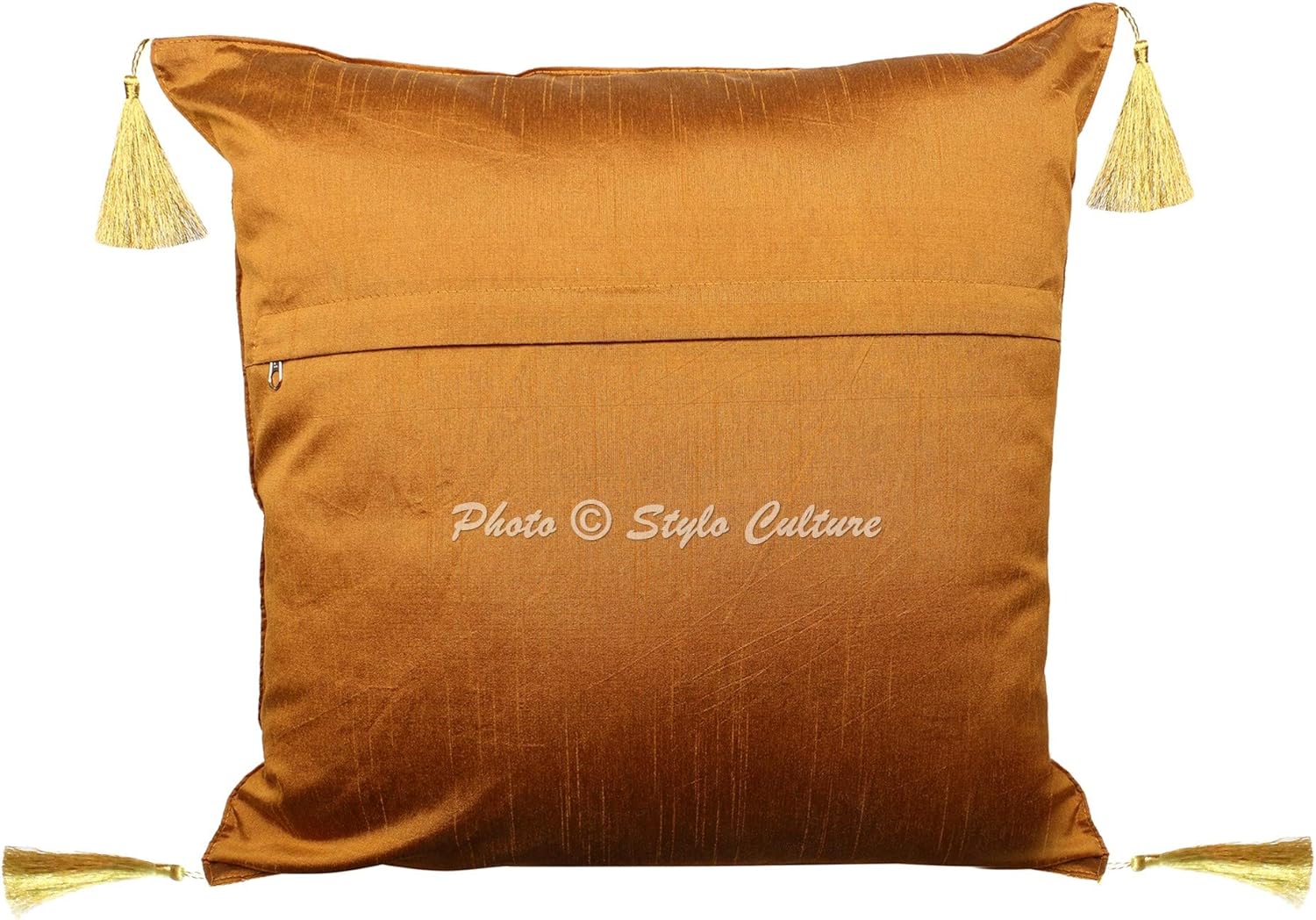 Bohemian Decorative Sofa Settee Toss Throw Pillow Cases 45x45 cm Brocade Bedroom Mustard Yellow Peacock Jacquard Tassels Square Luxury Zippered Indian 18x18 Inch Cushion Covers - 2 Pcs