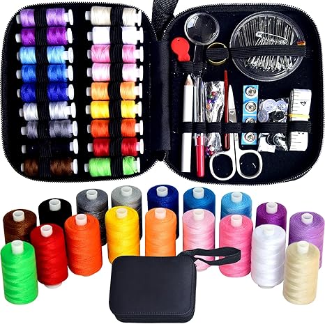 Sewing Kit with Case Portable Sewing Supplies for Home Traveler, Adults, Beginner, Emergency, Contains 18 Sewing Thread, Scissors, Needles, Measure etc