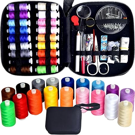 Sewing Kit with Case Portable Sewing Supplies for Home Traveler, Adults, Beginner, Emergency, Contains 18 Sewing Thread, Scissors, Needles, Measure etc