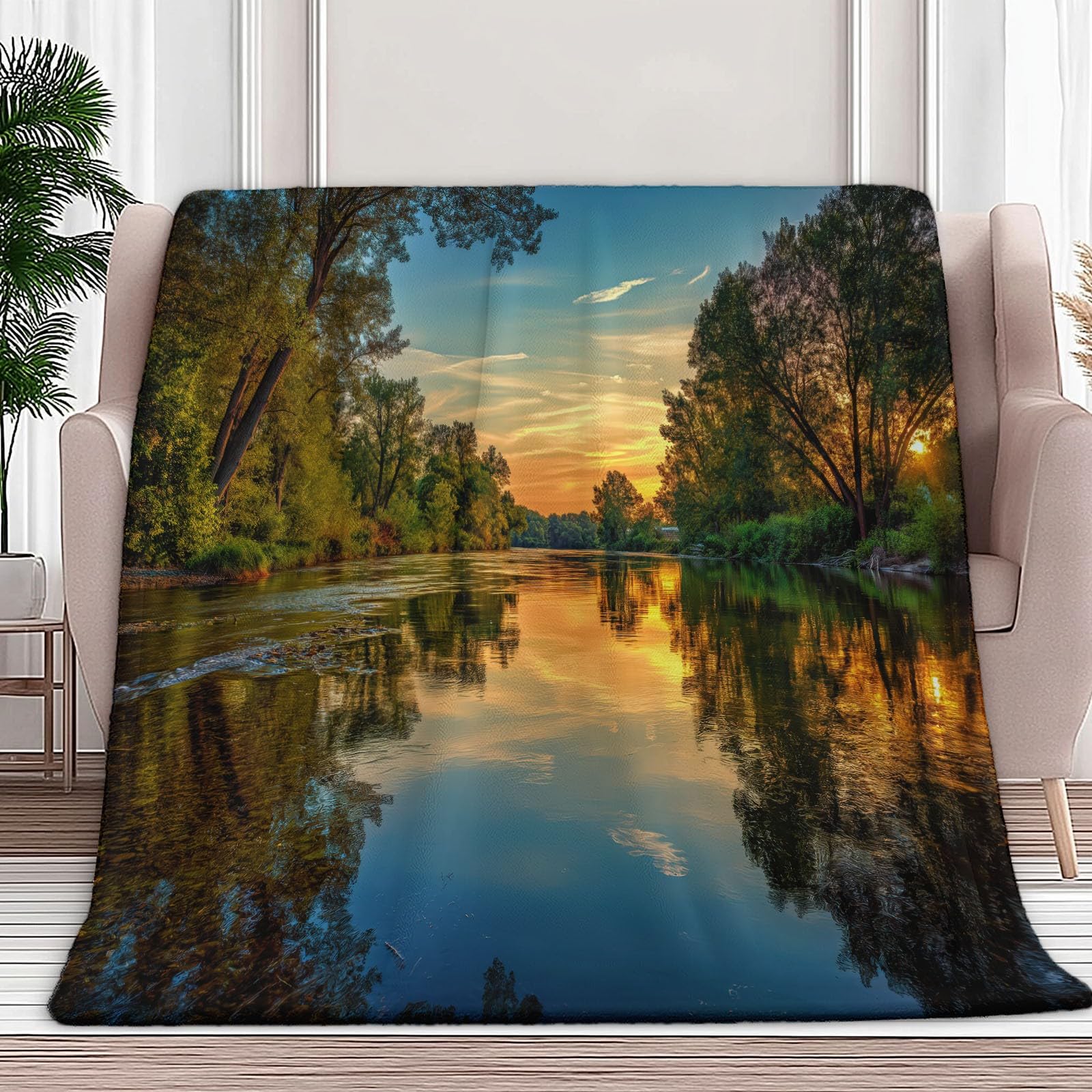 Genérico Narzuta na łóżko natura krajobrazy jeziora 220 x 240 cm gruby ciepły koc na sofę, puszyste i miękkie wełniane koce do spania, na wszystkie pory roku