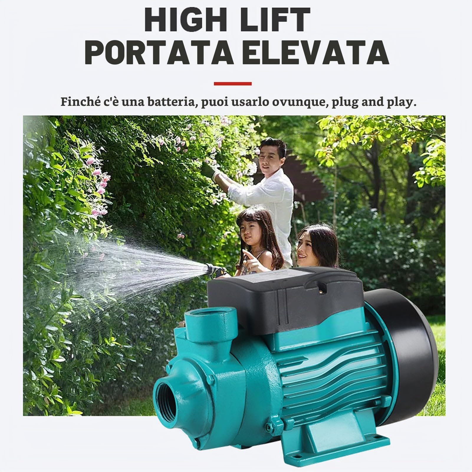 Elettropompa Acqua Trasferimento, Pompa Solare Acqua 12v 24v, Pompa Autoadescante 35 L/min 25 M, Elettropompa Solare Silenziosa per Irrigazione Pozzi Poco Profondi Trasferimento