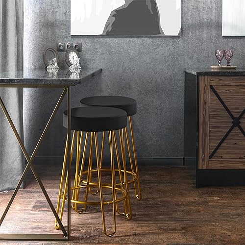 Miniatura 5 de Yaheetech Taburetes de bar con altura para mostrador de bar taburetes de bar para el hogar con asiento redondo sin espalda y patas de horquilla