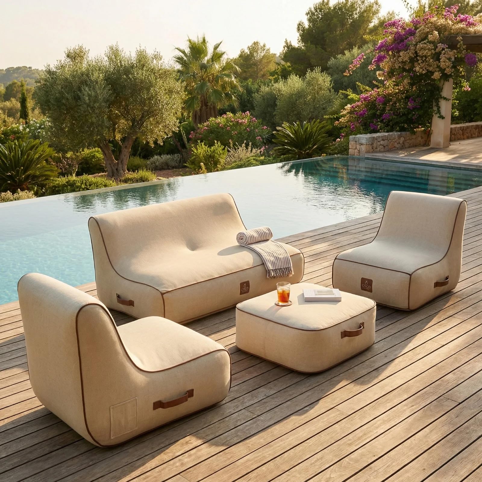Pouf NUMA Gonflable Design pour Jardin Extérieur Haute Qualité - Pouf pour Terrasse - Détente Tranquilité et Relaxation (Boho)