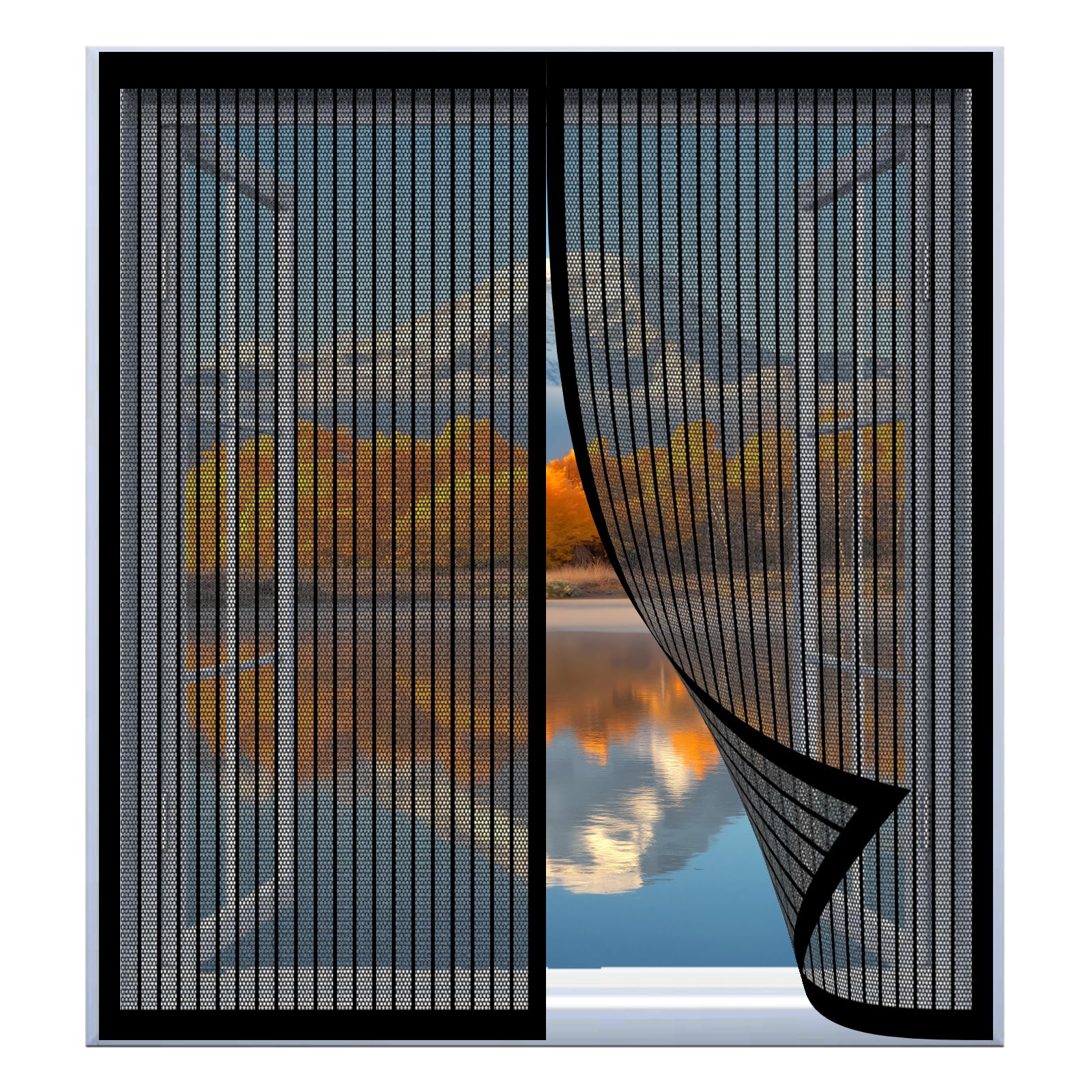 Rideau antimoustique 119x129 cm noir aimanté sans perçage pour fenêtre