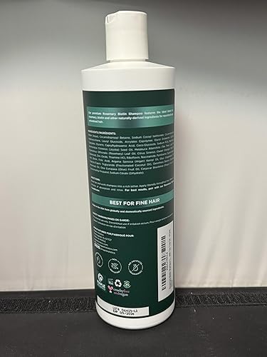 Vista 33 de Champú de romero y biotina para adelgazar el cabello, champú voluminizador vegano para cabello fino con vitaminas B, aceite de argán y aceite