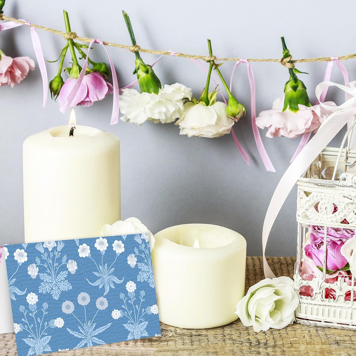 AnyDesign Blue Floral Greeting Cards Vintage Blue Flower Leaves Note Cards with Envelopes Stickers Retro Blank Card for Birthday Wedding Baby Shower Bridal Shower, 24 Pack, 4 x 6 Inch
