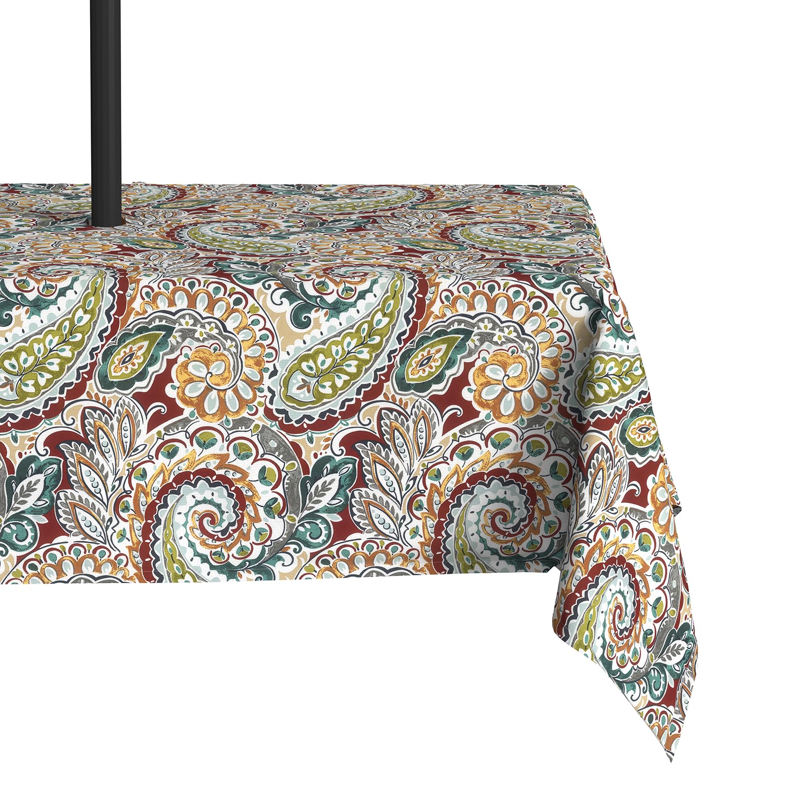 LVTXIII Rectangle Outdoor Tablecloth with Zipper Umbrella Hole, Water-Repellent 60 x 84 Inch Patio Table Cover for Picnic, Garden, Backyard Dining, Vibrant Paisley
