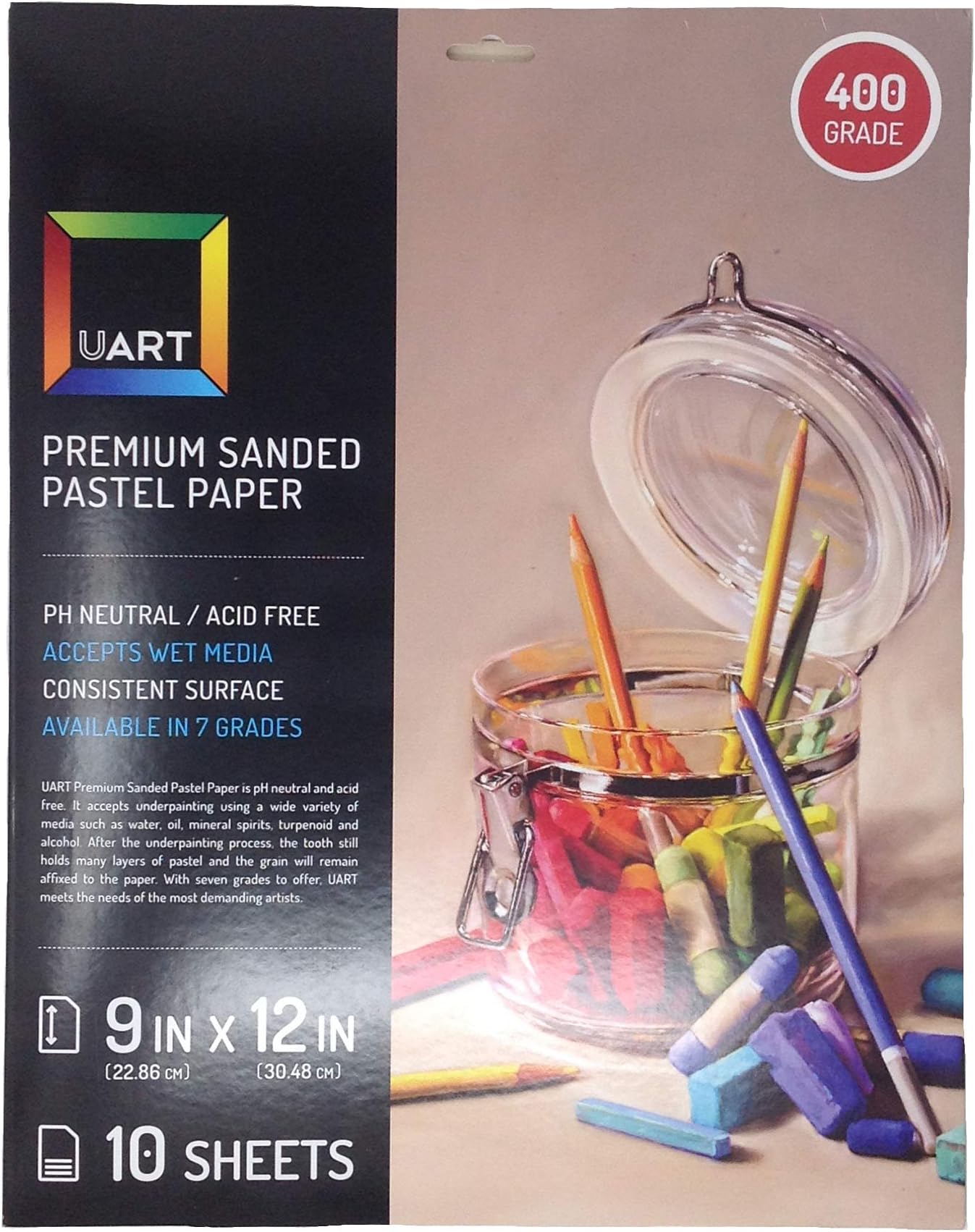Uart Sanded Pastel Art Paper, Off-White, Mulitple Sizes and Grits, 10 Sheet Packs (Grade 400, 9" x 12")